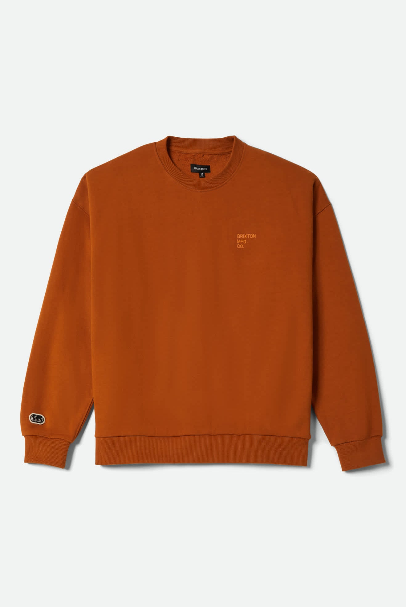 Men's Embroidered Heavyweight Crew in the color Rustic Caramel - Front Product Laydown Image