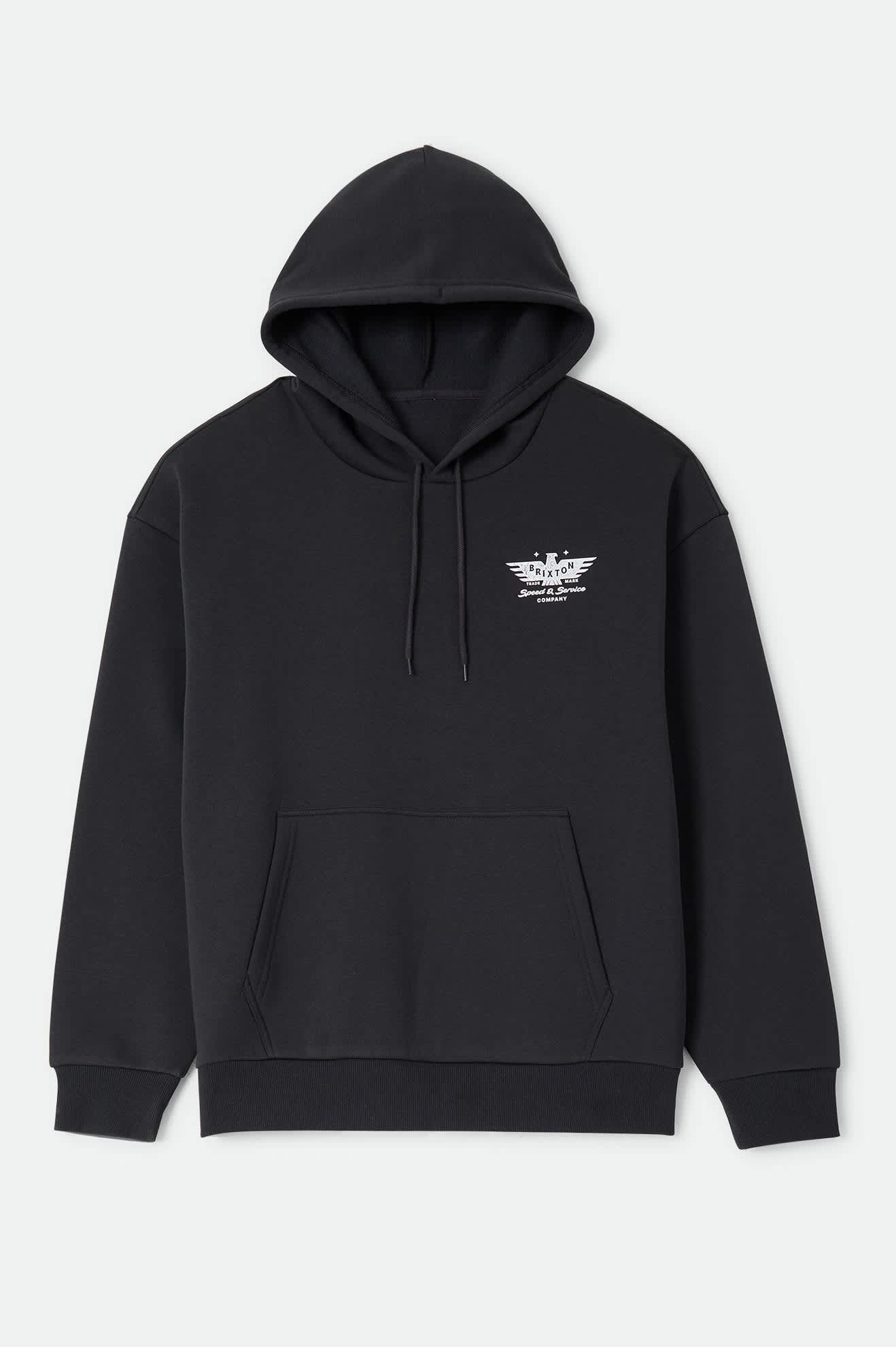 Men's Ewing Hood in the color Black - Front Product Laydown Image