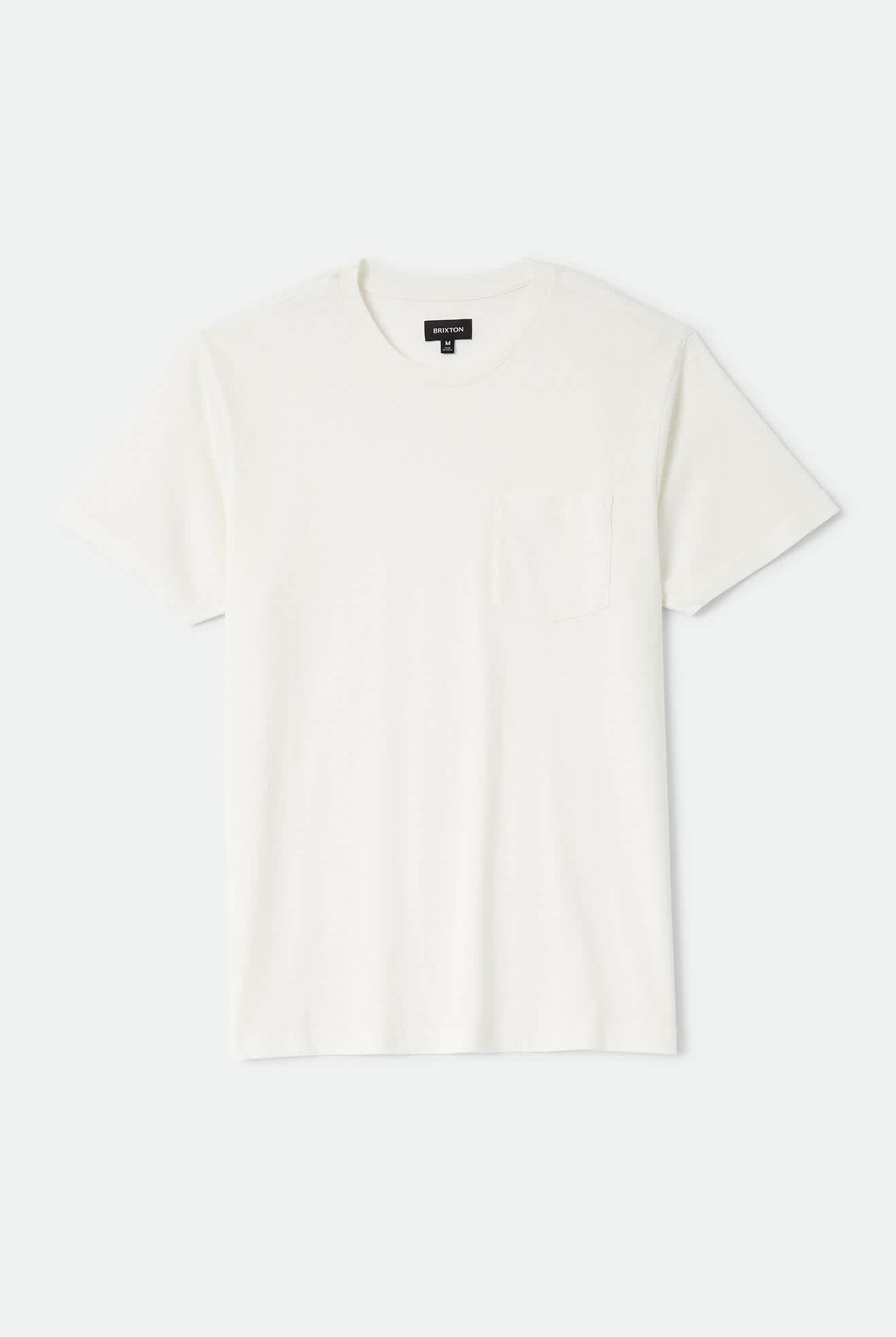 Men's Brixton Baseline Pocket T-Shirt in the color Off White Vintage Wash - Front Product Laydown Image