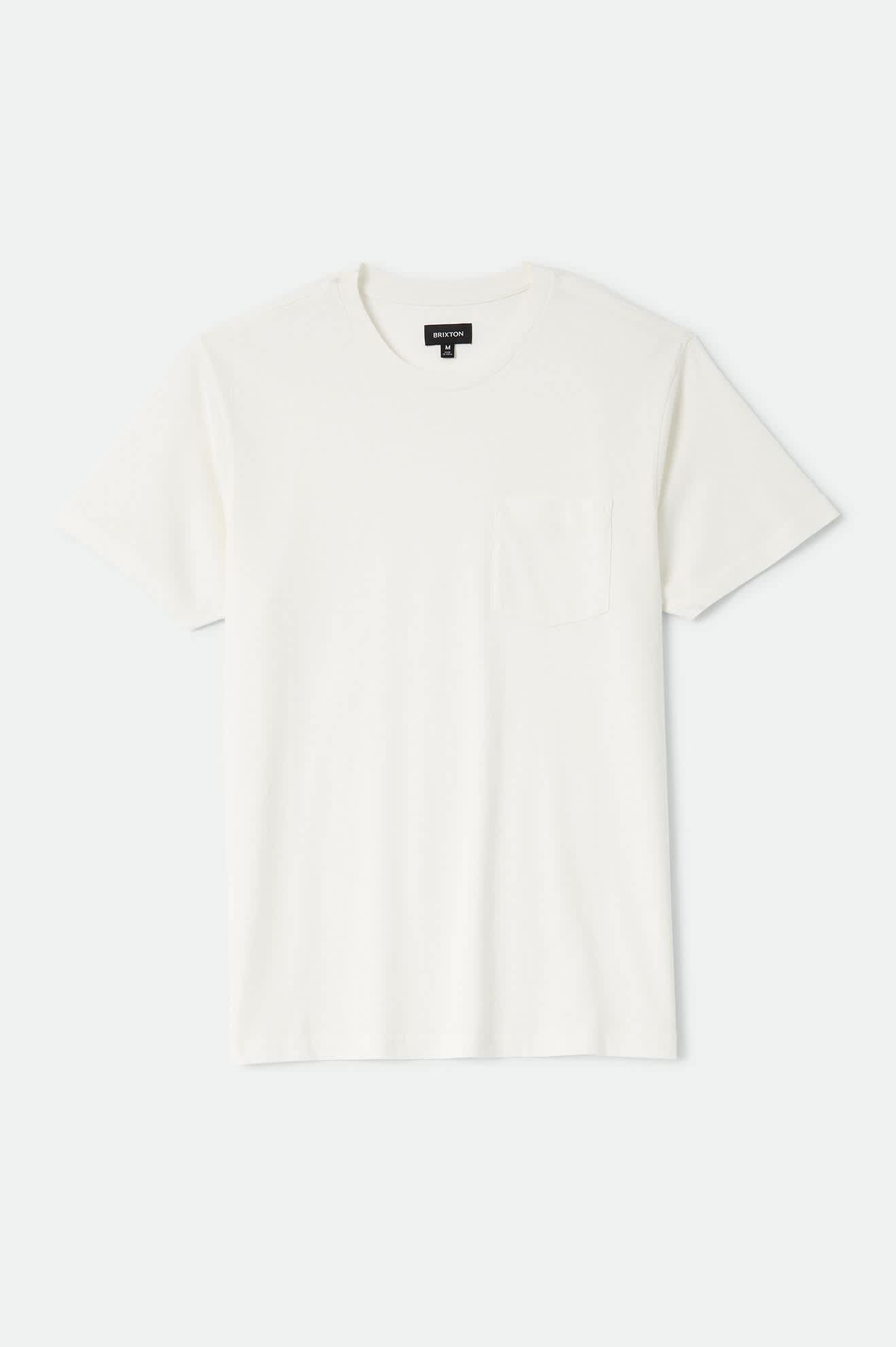 Men's Brixton Baseline Pocket T-Shirt in the color Off White Vintage Wash - Front Product Laydown Image