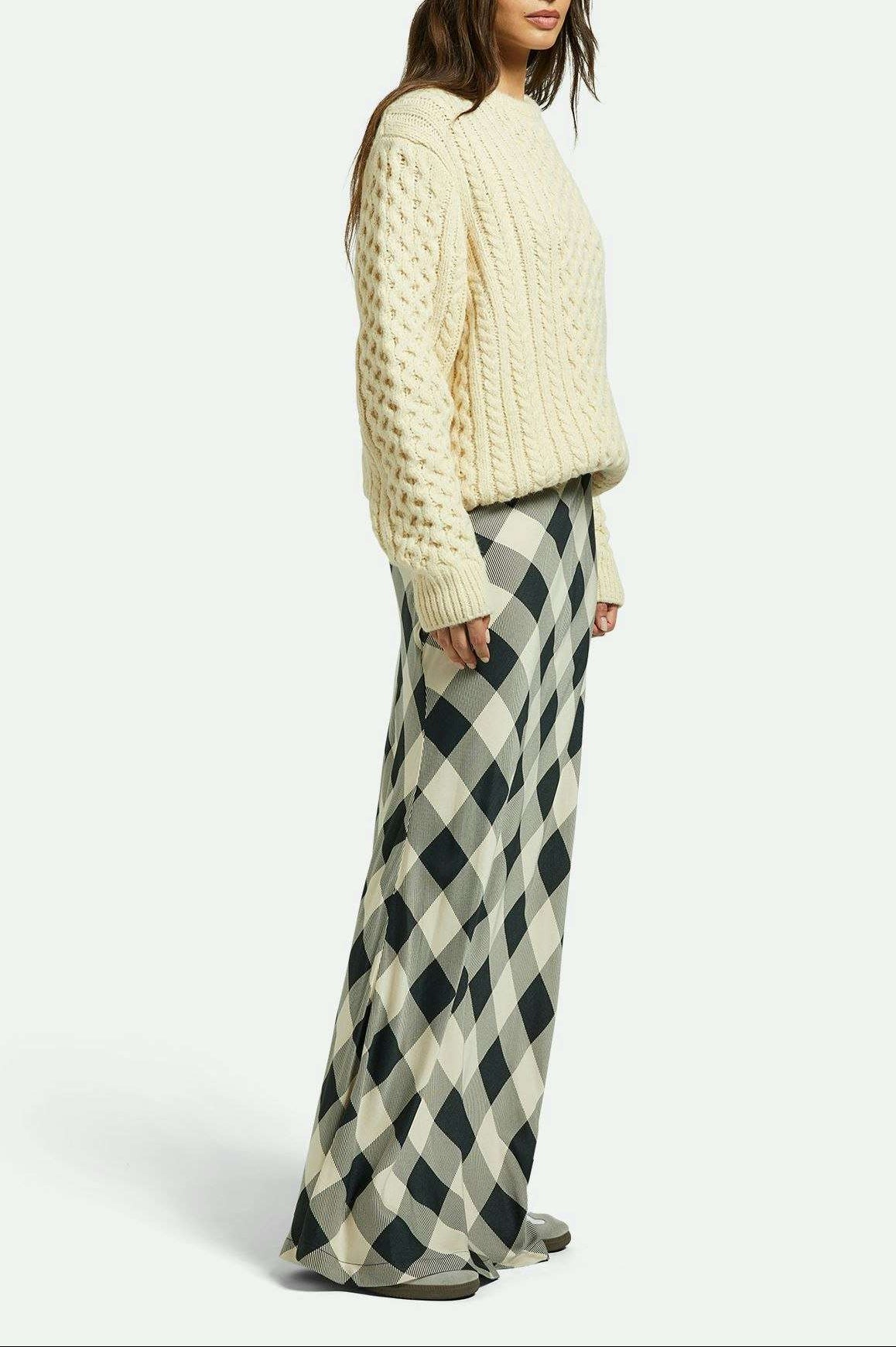 Women's Side Fit | Silky Full Length Skirt - Washed Black/Whitecap Buffalo Check