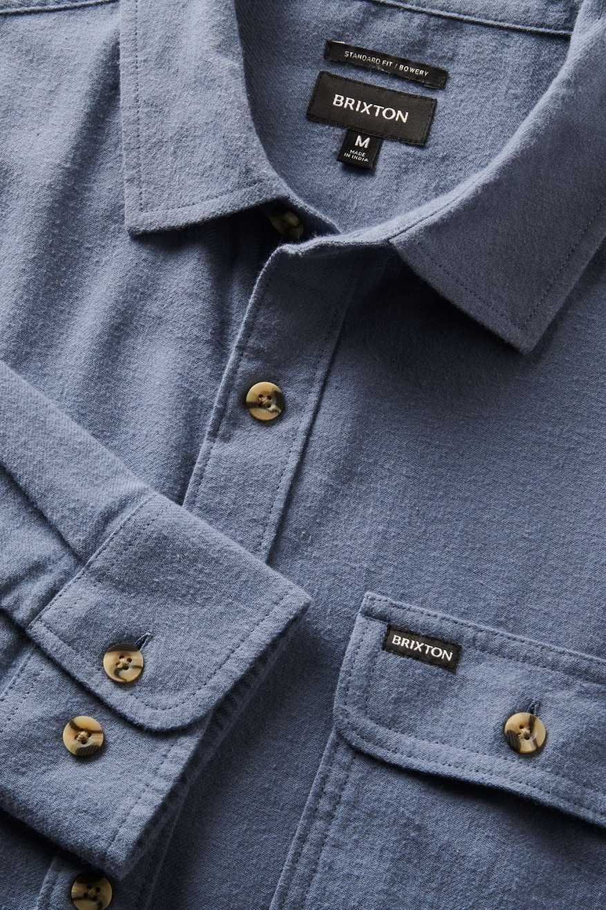 Brixton Men's Bowery Lightweight Ultra Soft L/S Flannel - Flint Stone Blue | Extra Shot