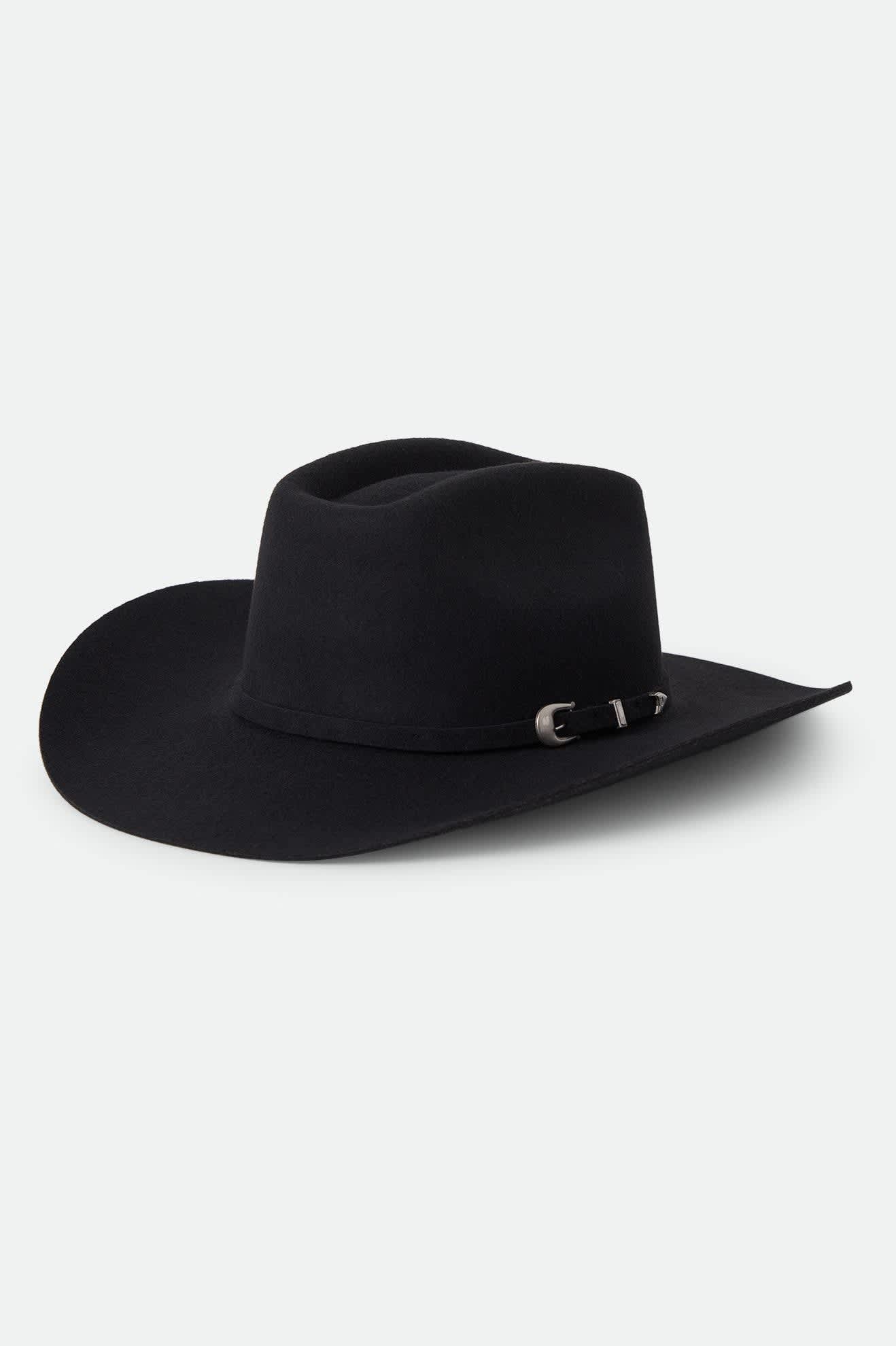 Unisex Prescott Brick Top Cowboy Hat in the color Black - Front Product Laydown Image
