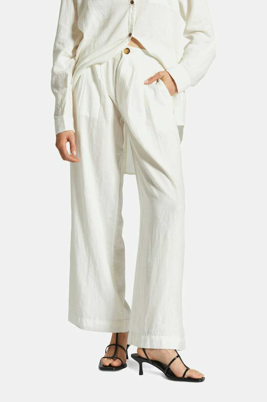 Women's Fit, Front View | Vintage Linen Blend Wide Leg Pant - Off White