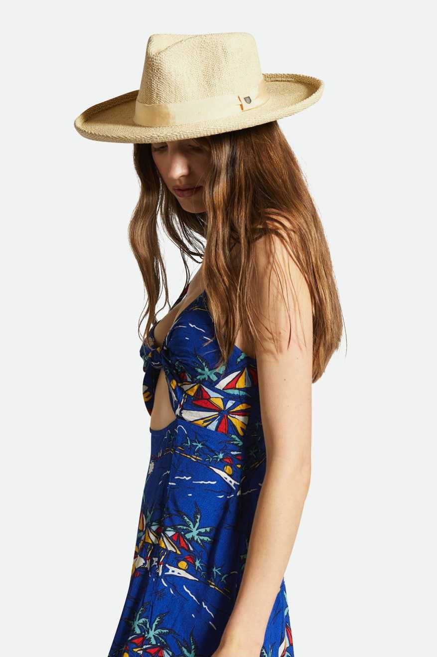 Women's Fit, Side View | Victoria Straw Fedora - Natural/Oat Milk
