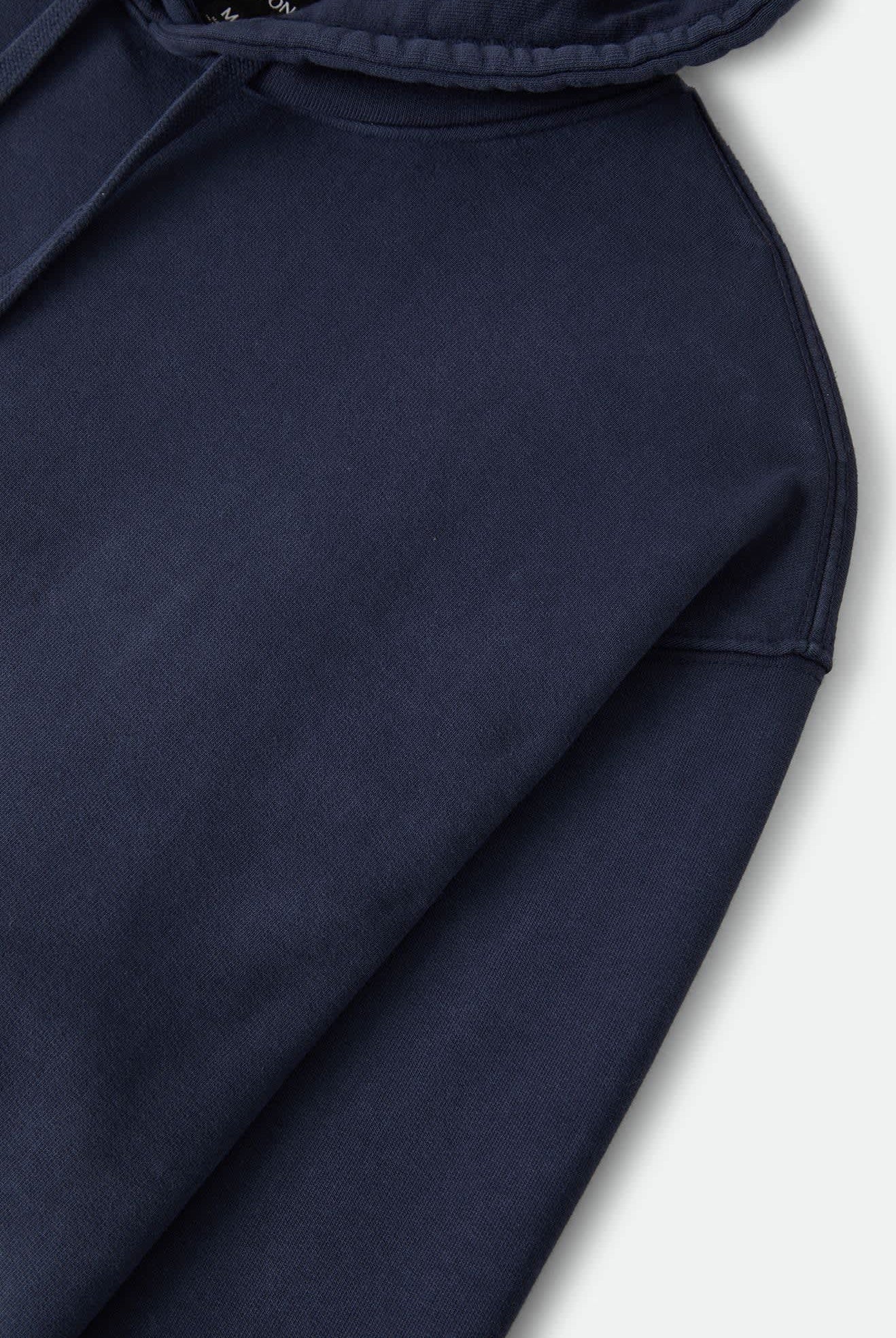 Men's Brixton Baseline Hood Fleece in the color Washed Navy Vintage Wash - Additional Laydown image