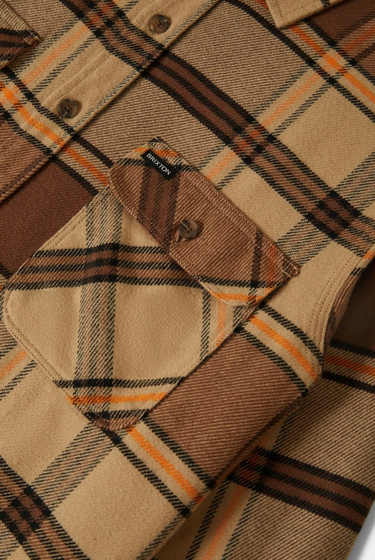 Men's Bowery L/S Flannel in the color Sand/Pinecone/Solar Orange - Additional Laydown image