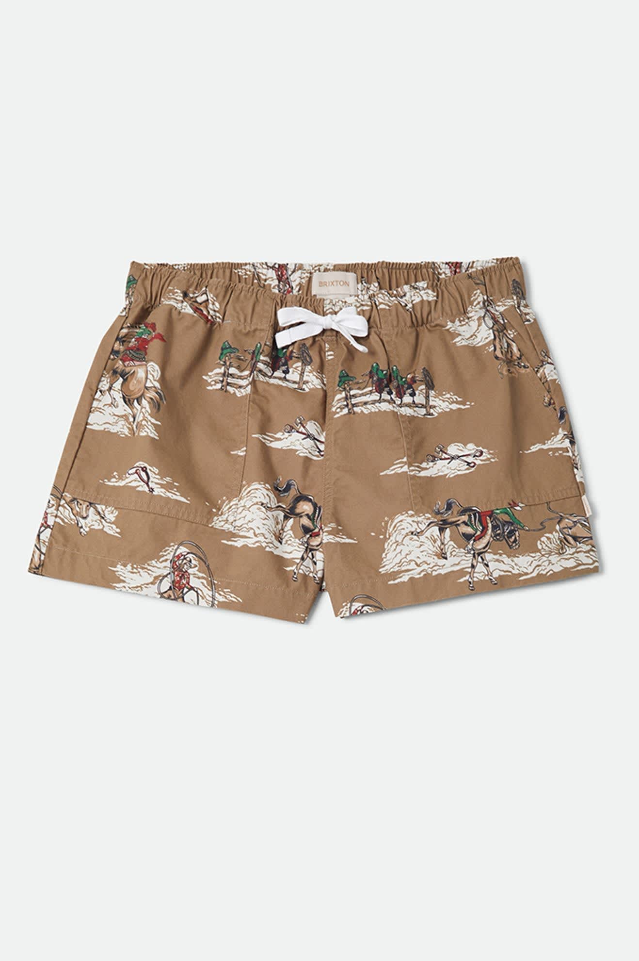 Women's Everyday Women's Short in the color Mid Century Cowboy Print - Front Product Laydown Image