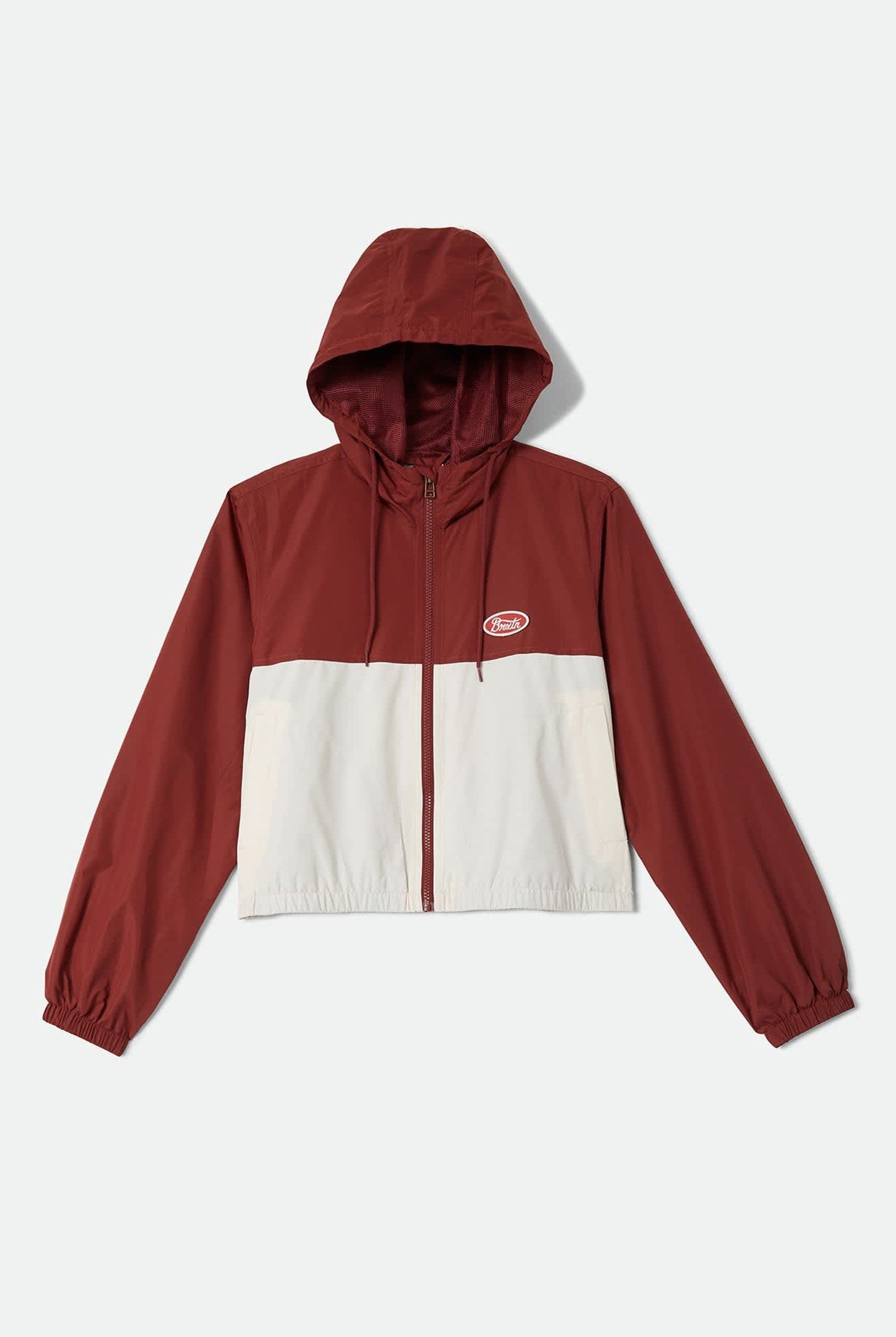 Women's Parsons Lightweight Hooded Windbreaker in the color Dark Brick/Whitecap - Front Product Laydown Image