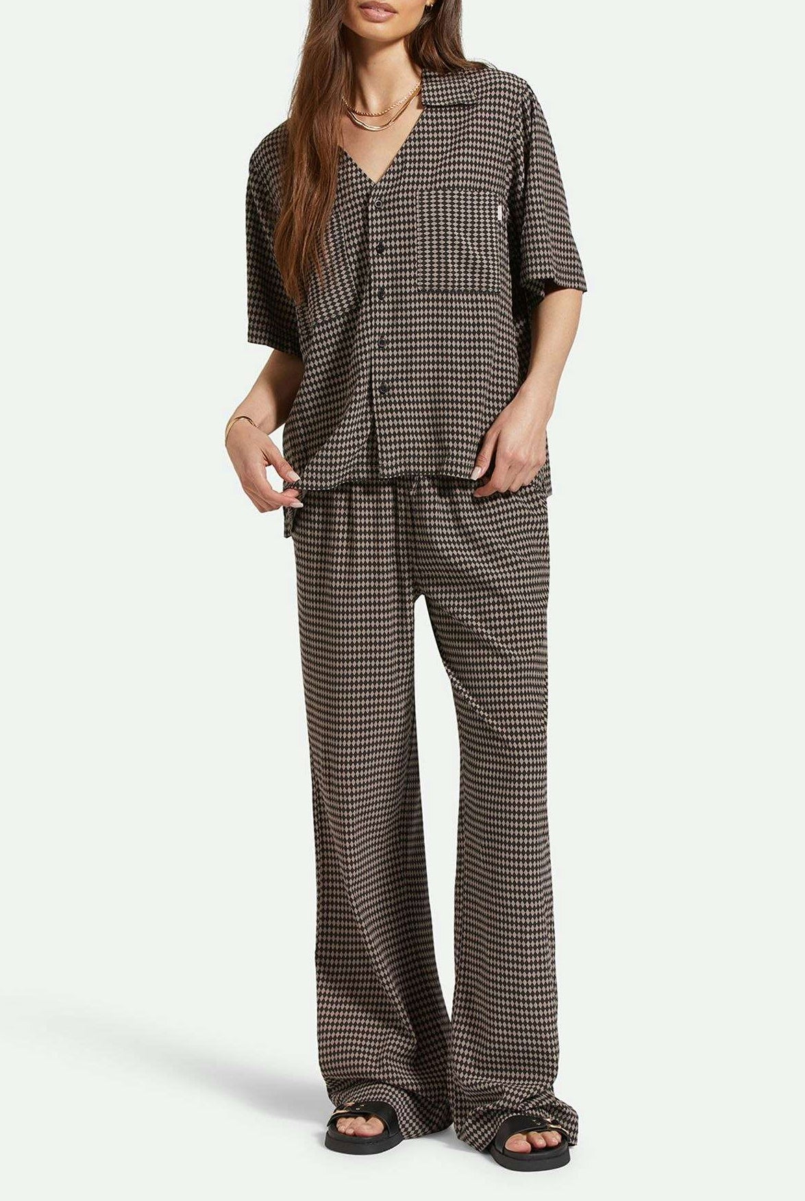 Women's Lifestyle 1 | Hudson Lounge S/S Woven Shirt - Washed Black/Cinder Grey Diamond Check