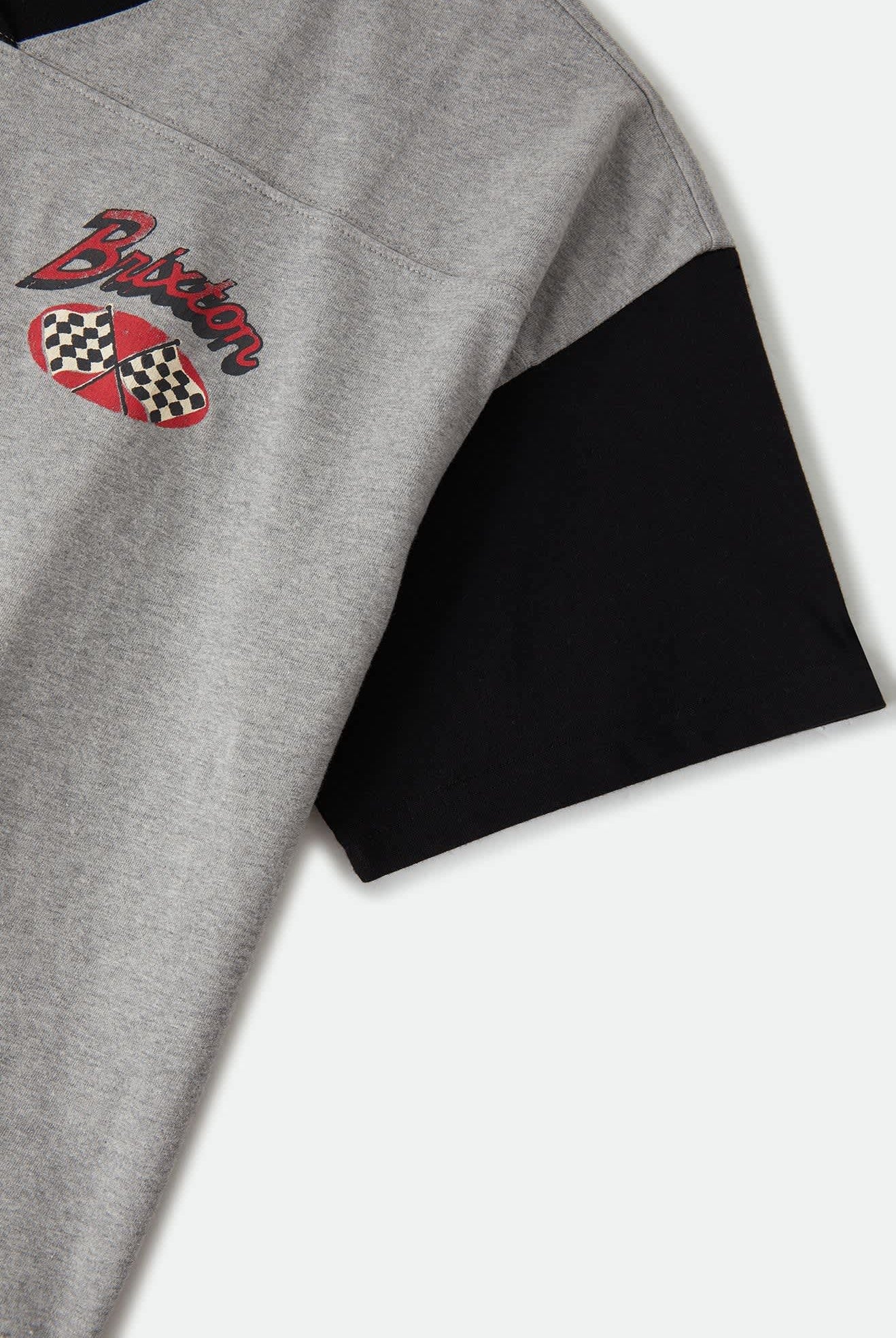 Women's Winners Circle Boxy Football T-Shirt in the color Heather Grey/Black - Additional Laydown image