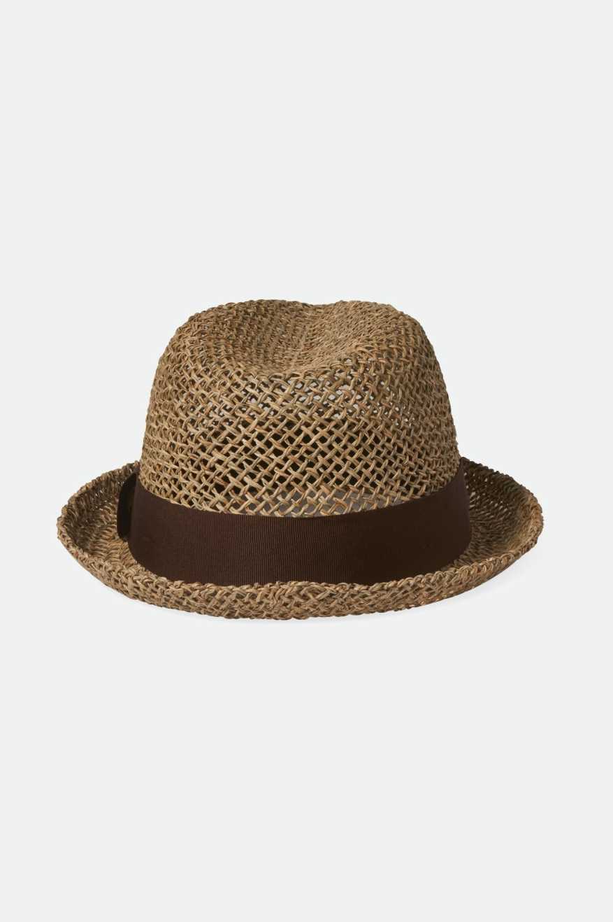 Brixton Unisex Castor Fedora - Tan/Brown Seagrass | Back