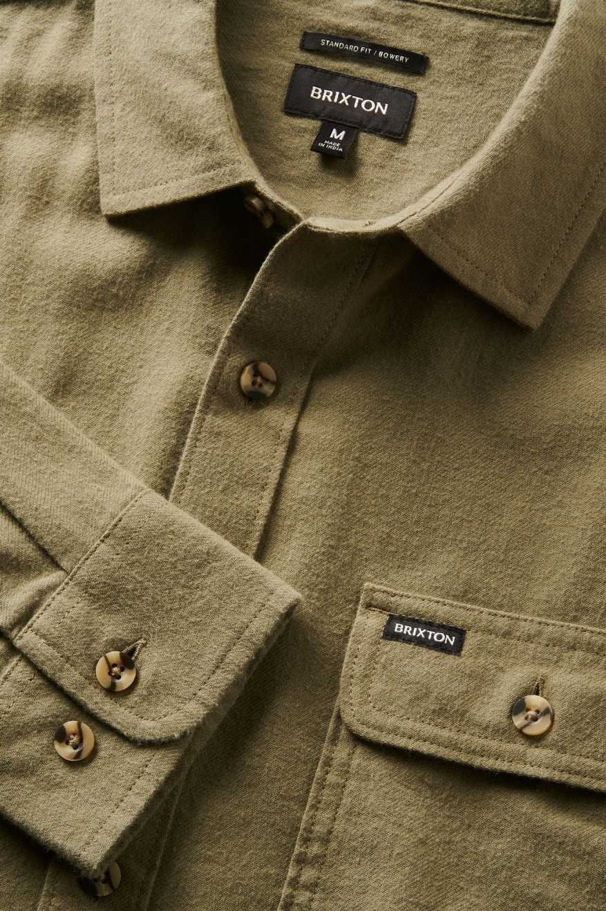 Brixton Men's Bowery Lightweight Ultra Soft L/S Flannel - Olive Surplus | Extra Shot