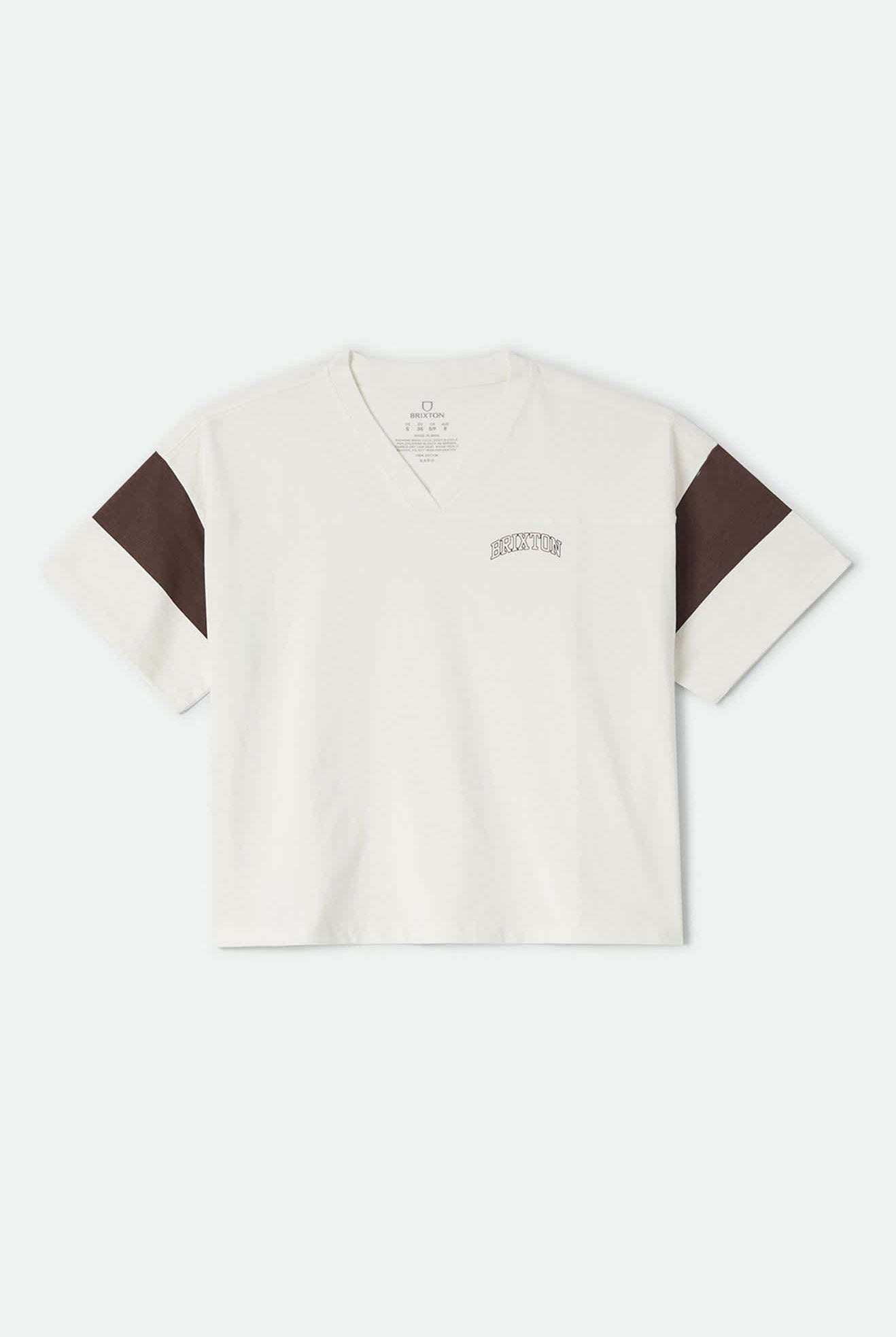 Women's Brixton Boxy Cropped Football T-Shirt in the color Off White - Front Product Laydown Image