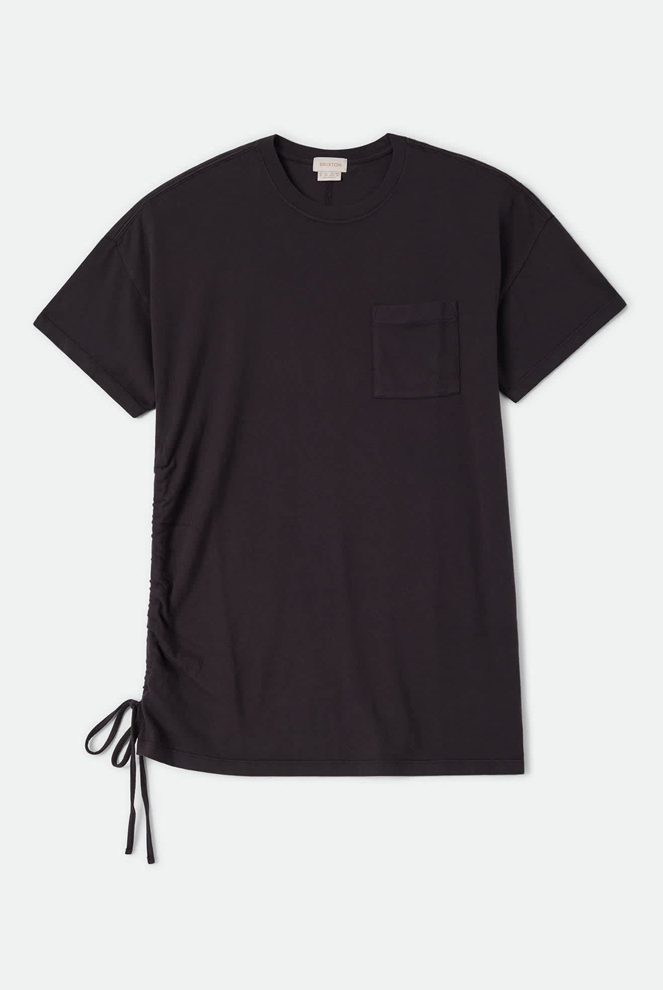 Women's Carefree Organic Garment Dye T-Shirt Dress in the color Black - Front Product Laydown Image