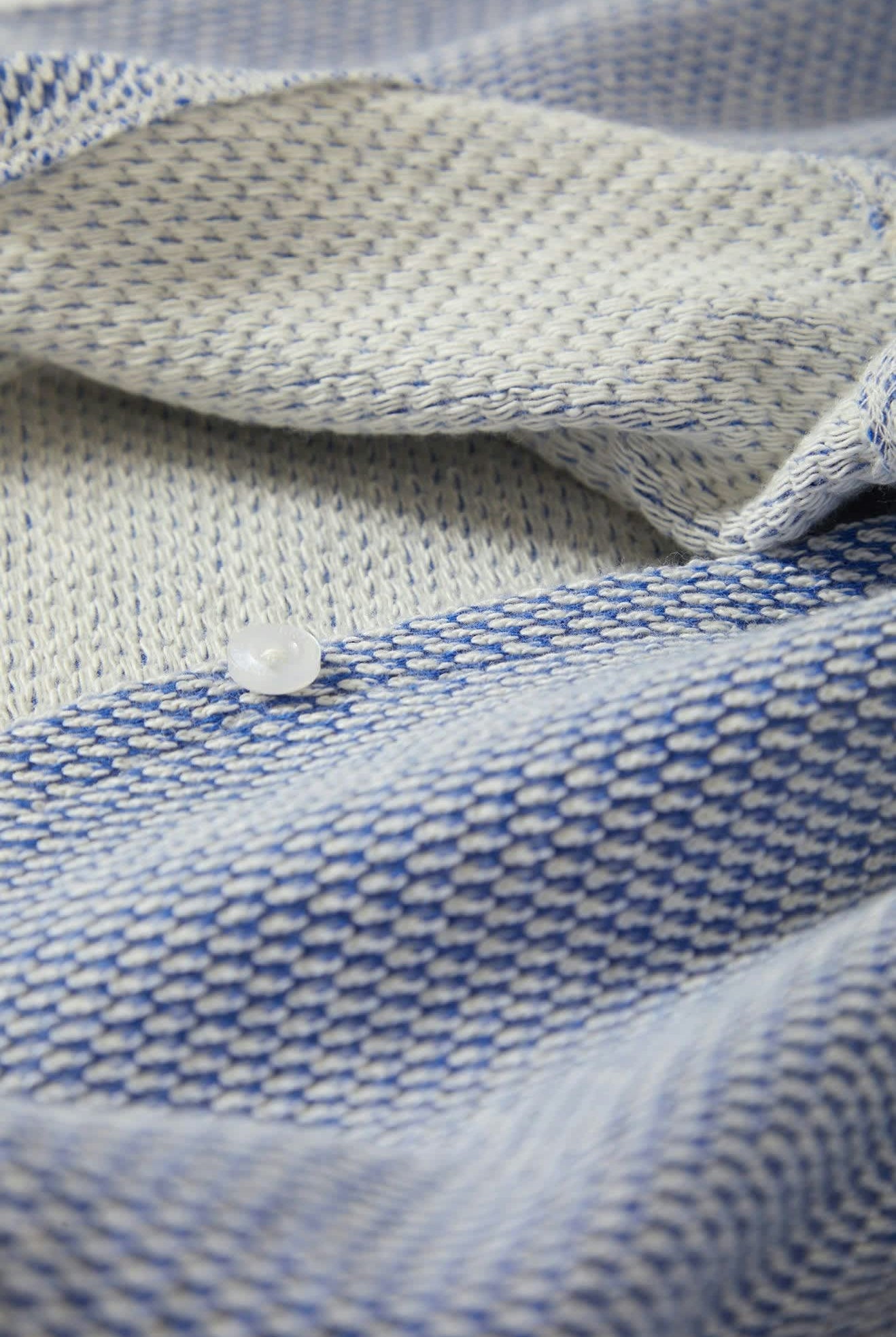 Women's The Weekend Cross Loop French Terry Top in the color Off White/Electric Indigo - Additional Laydown image