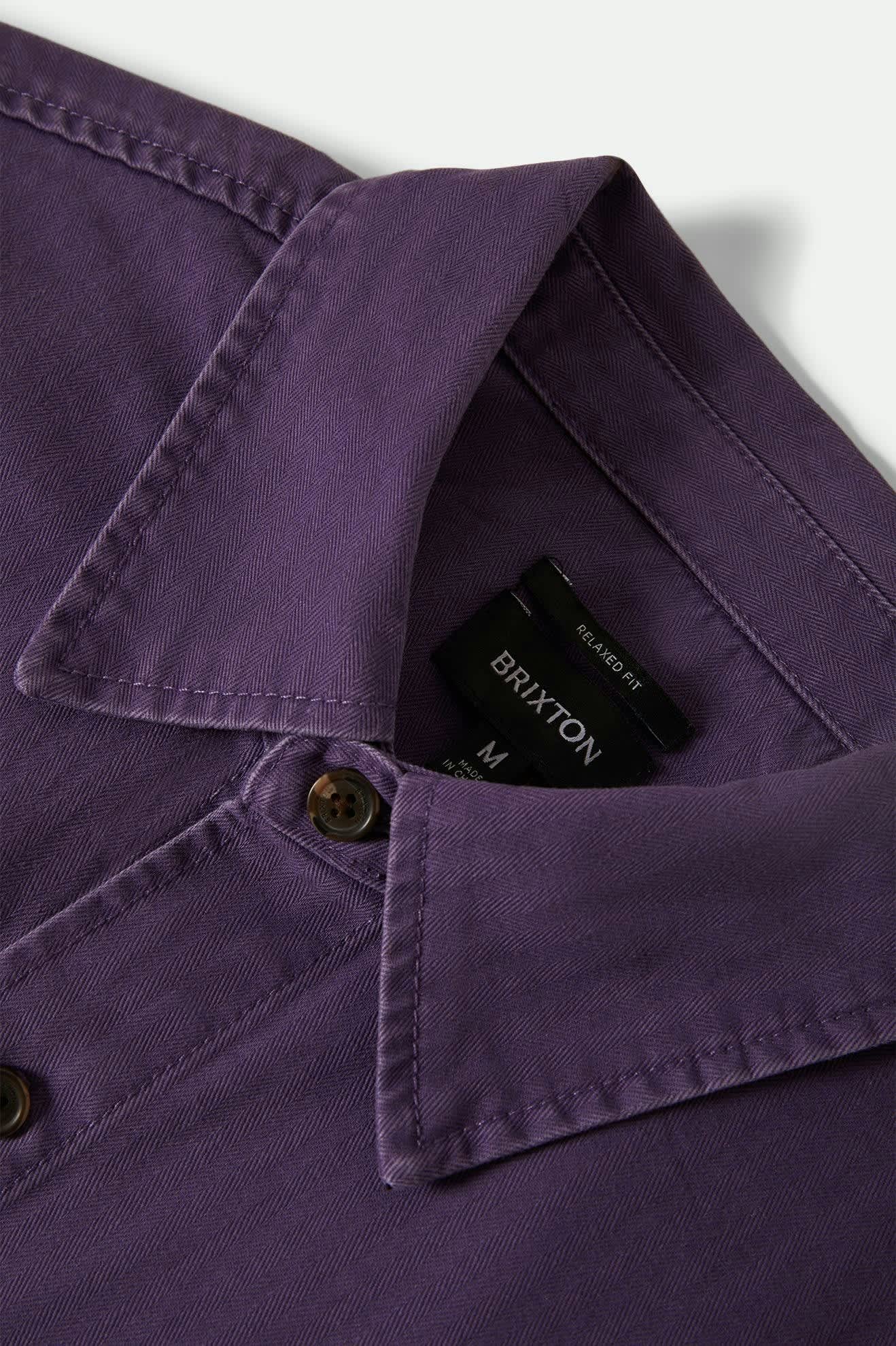 Men's Herringbone Relaxed L/S Overshirt in the color Punk Purple Herringbone - Additional Laydown image