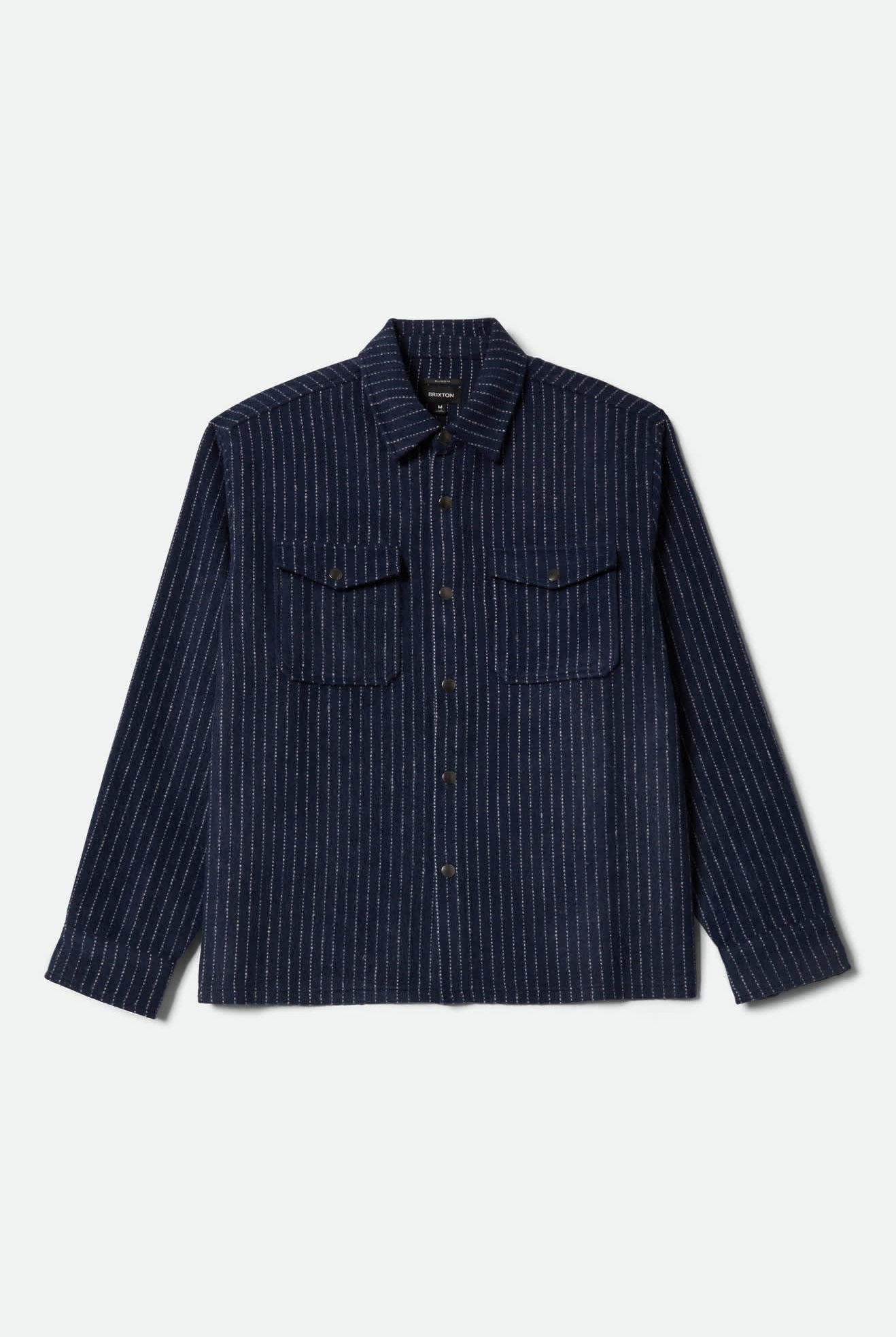 Men's Selden Soft Brushed Flannel in the color Mood Indigo Pinestripe - Front Product Laydown Image