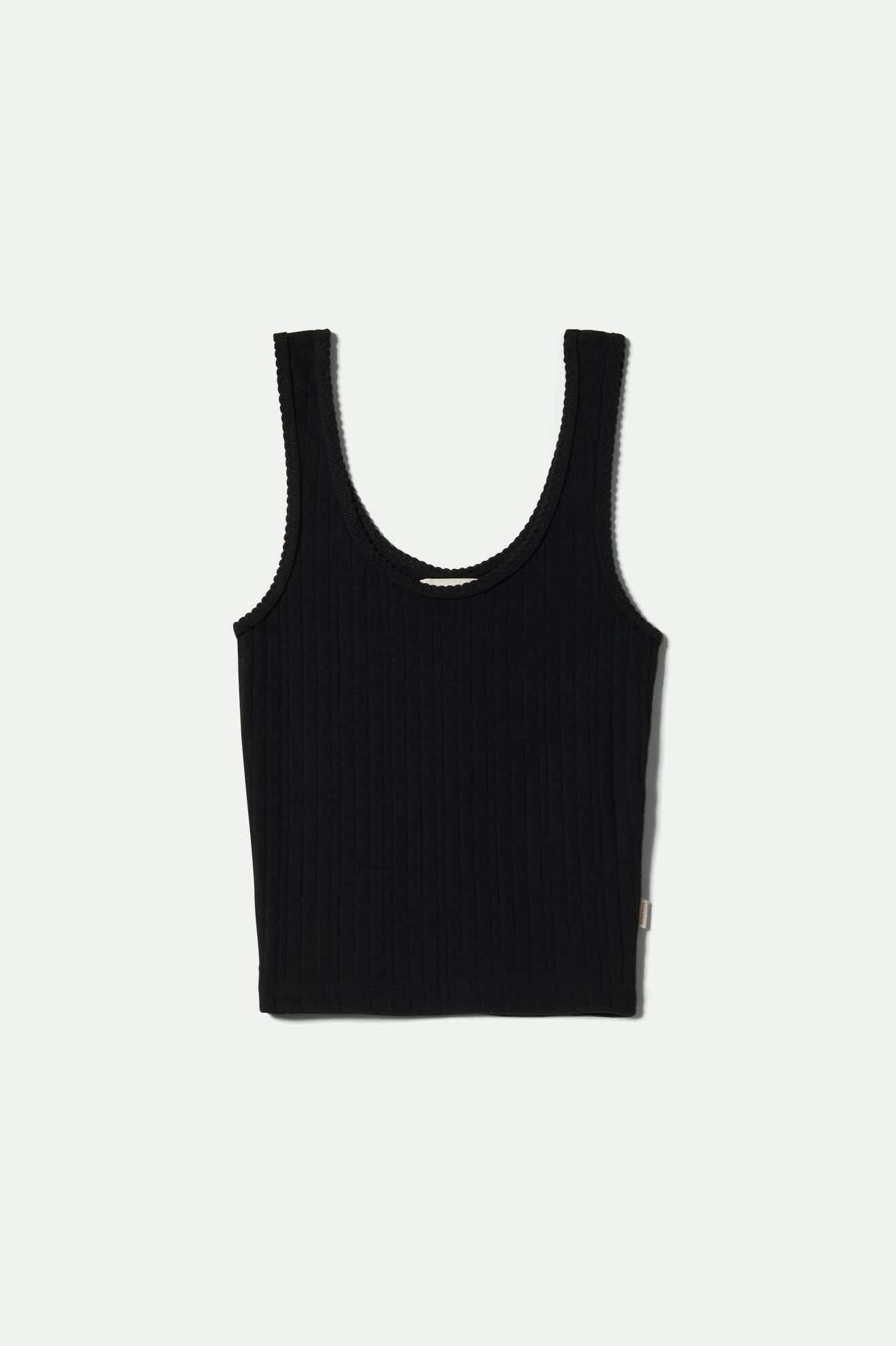 Women's Pointelle Slim Fit Tank in the color Black - Front Product View