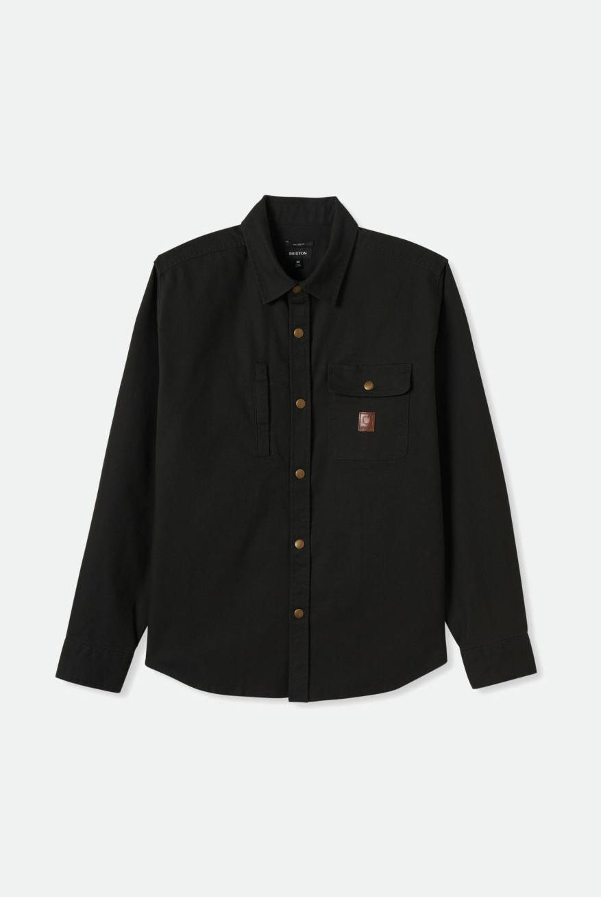 Brixton Men's Builders Stretch L/S Overshirt - Washed Black | Profile