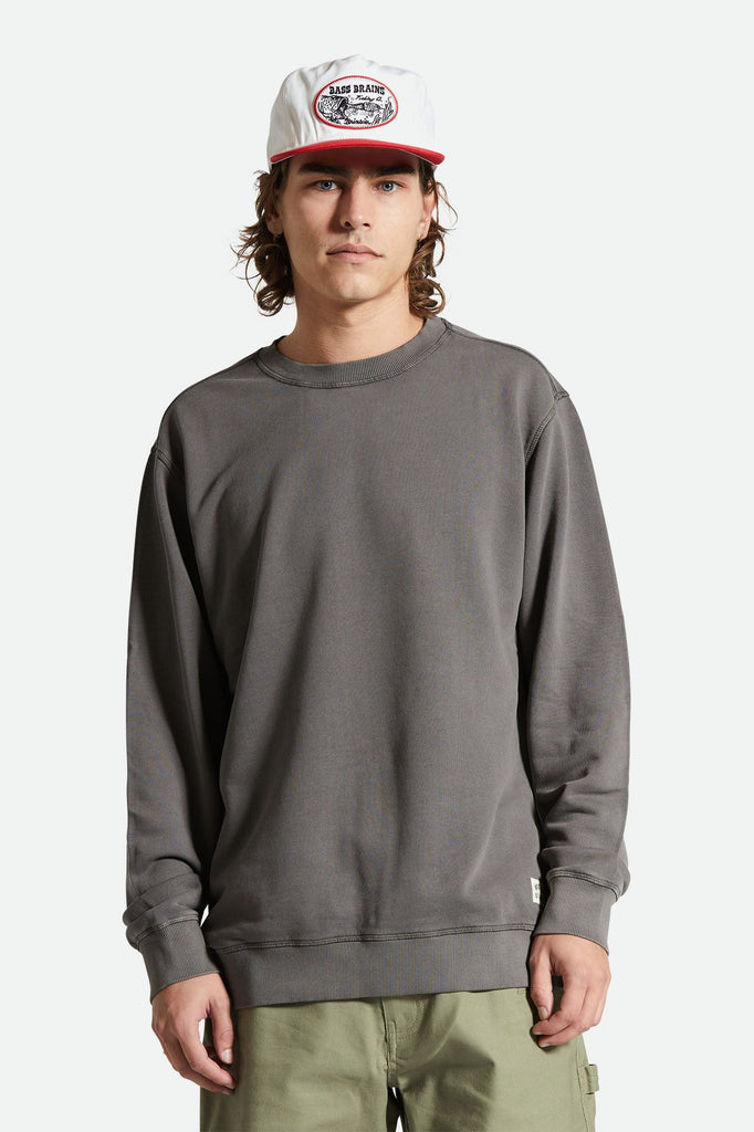 Men's Fit, Front View | Vintage Reserve Cross Loop French Terry Crew - Charcoal Sol Wash