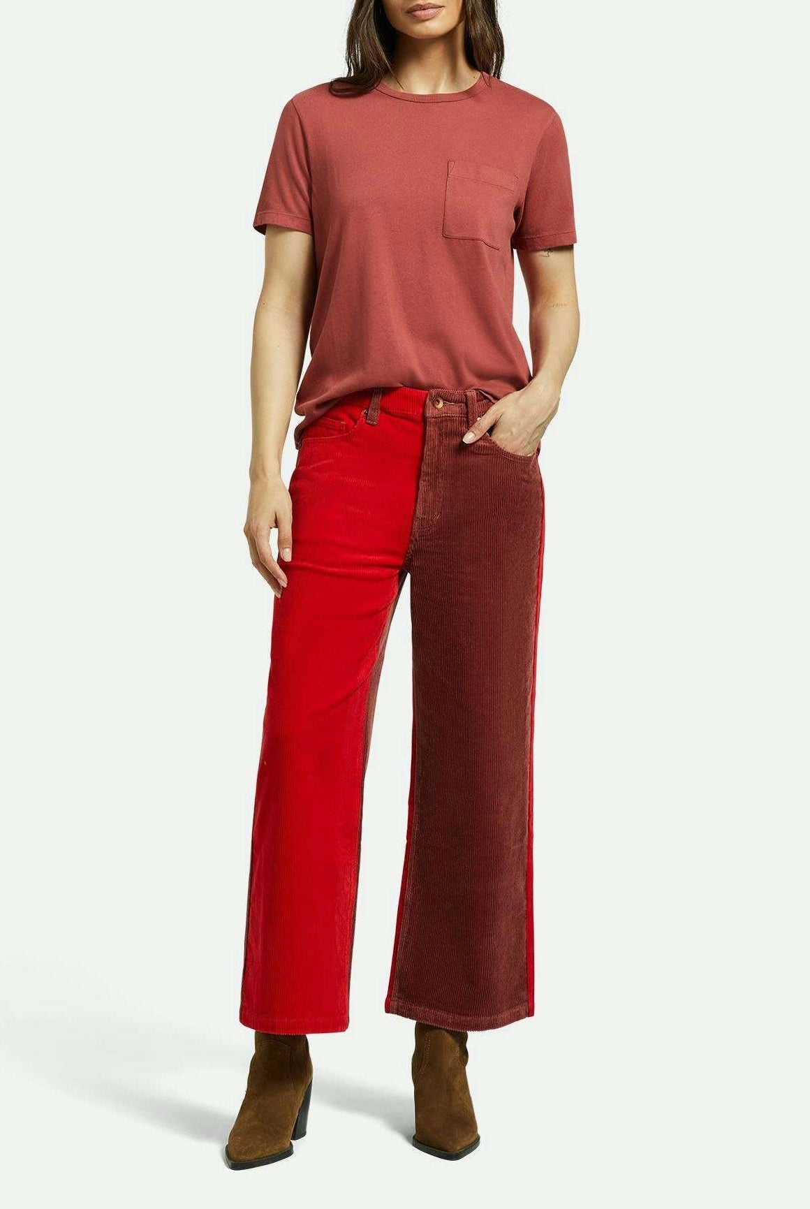 Brixton Women's Margo Cropped 5-Pocket Pant - Cowhide/Mars Red Cord | Front fit