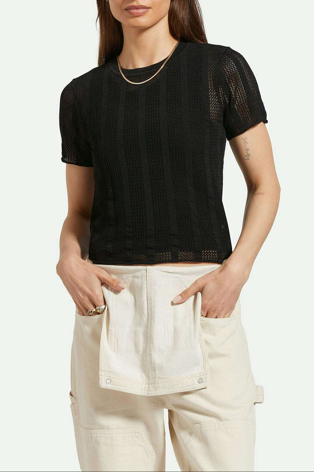 Women's Front Fit | Sheer S/S Knit Top - Black