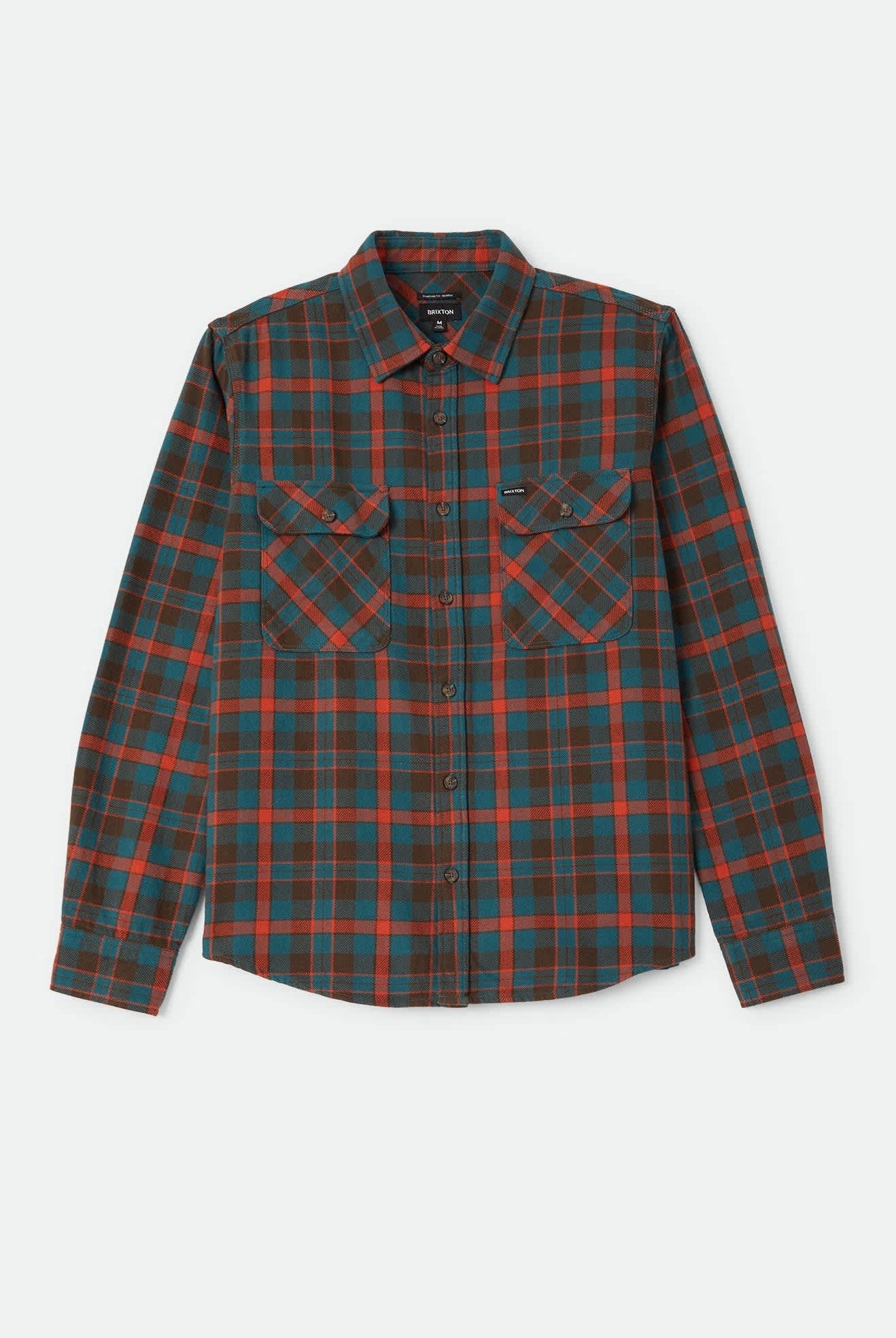 Men's Bowery Flannel in the color Walnut Brown/Ultra Marine - Front Product Laydown Image