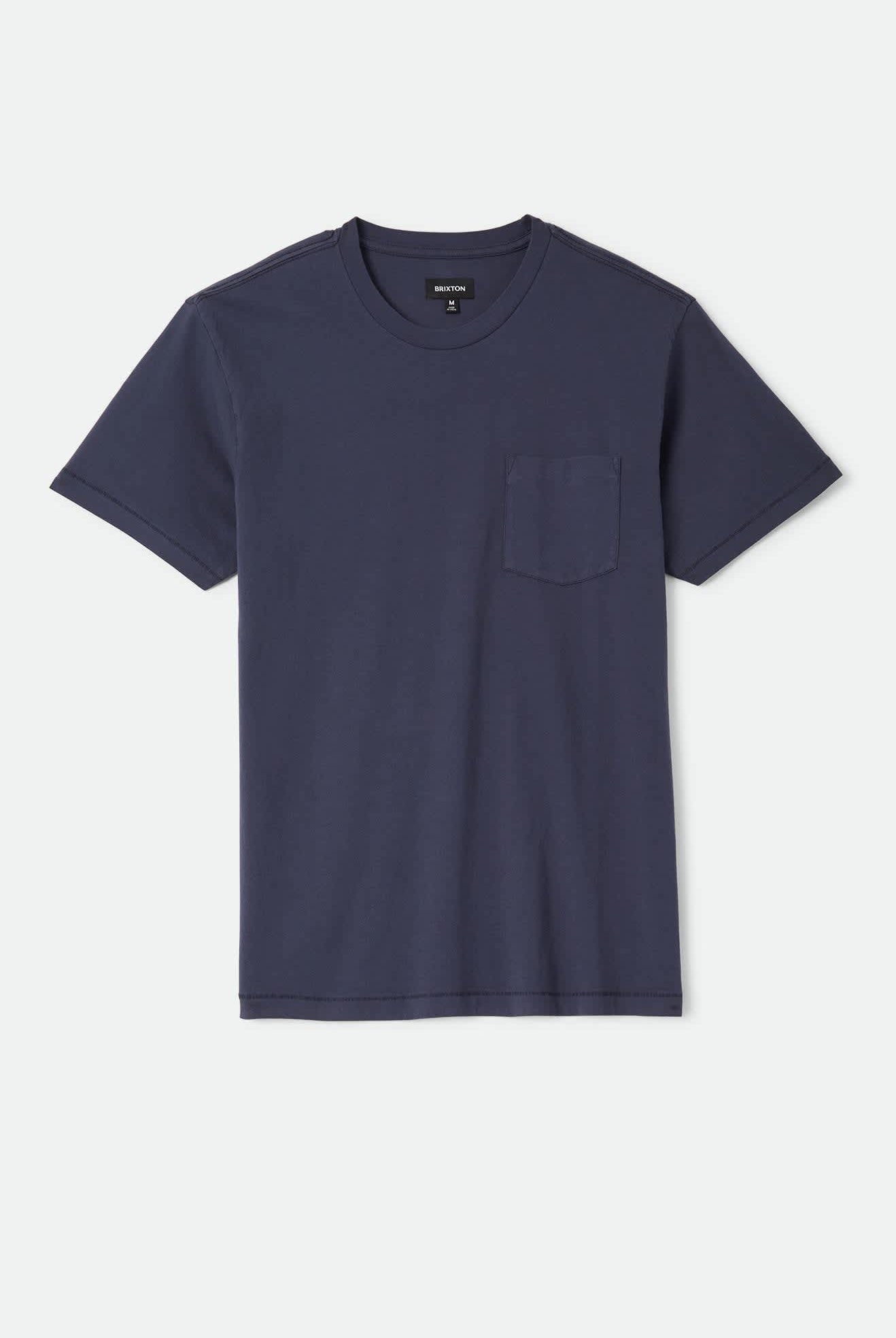 Men's Brixton Baseline Pocket T-Shirt in the color Washed Navy Vintage Wash - Front Product Laydown Image