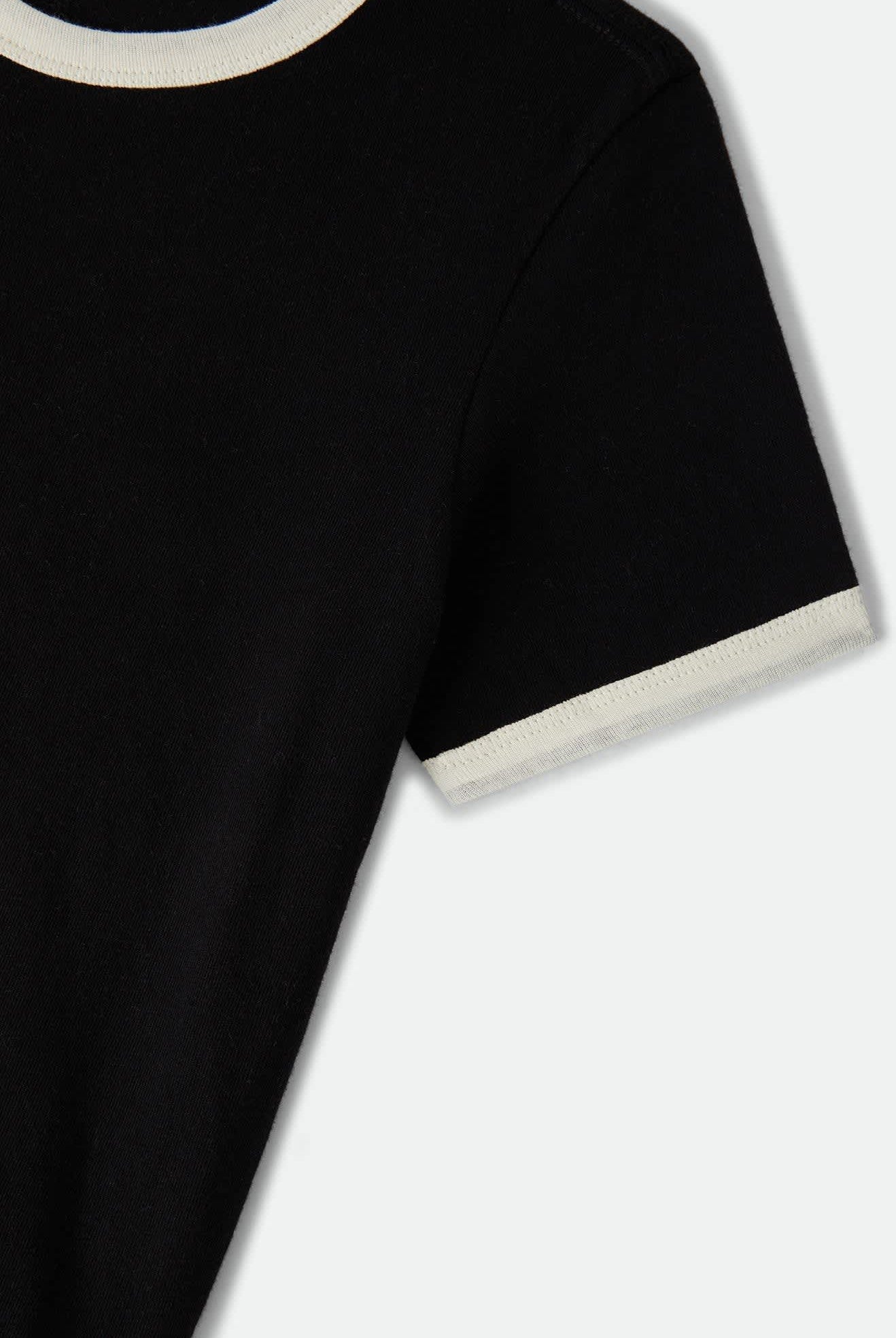 Women's Carefree Organic Garment Dye Ringer T-Shirt in the color Black/Off White - Additional Laydown image