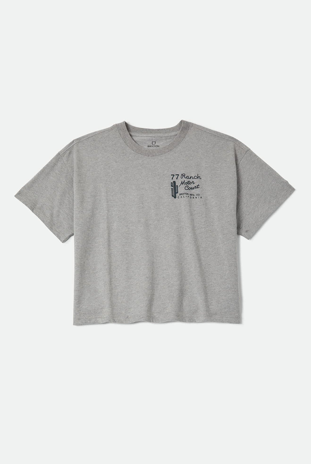 Women's Ranch Motor Court Boxy Crop Top in the color Heather Grey - Front Product Laydown Image
