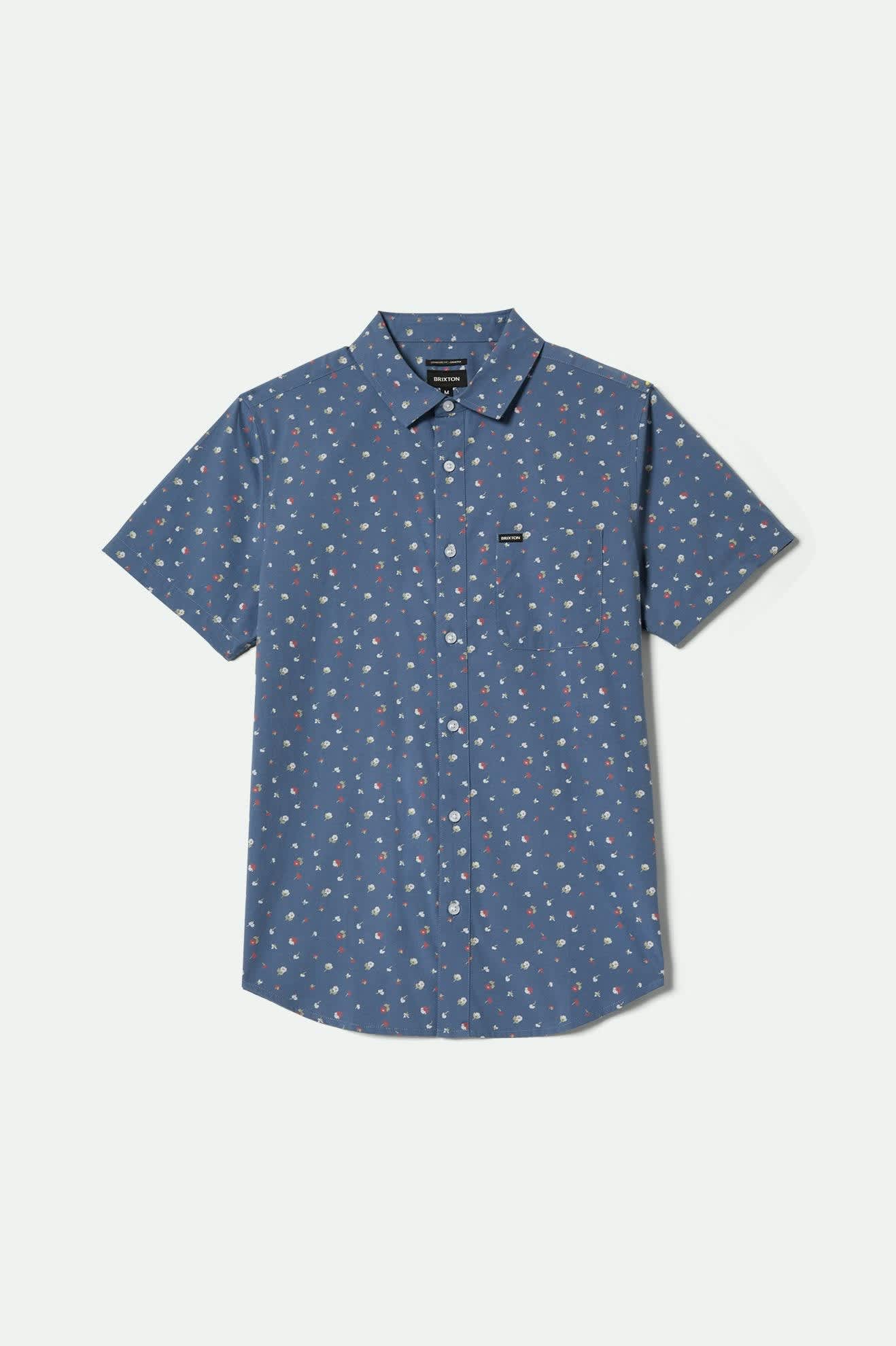 Men's Charter Print S/S Shirt in the color Bering Sea/Micro Floral - Front Product View