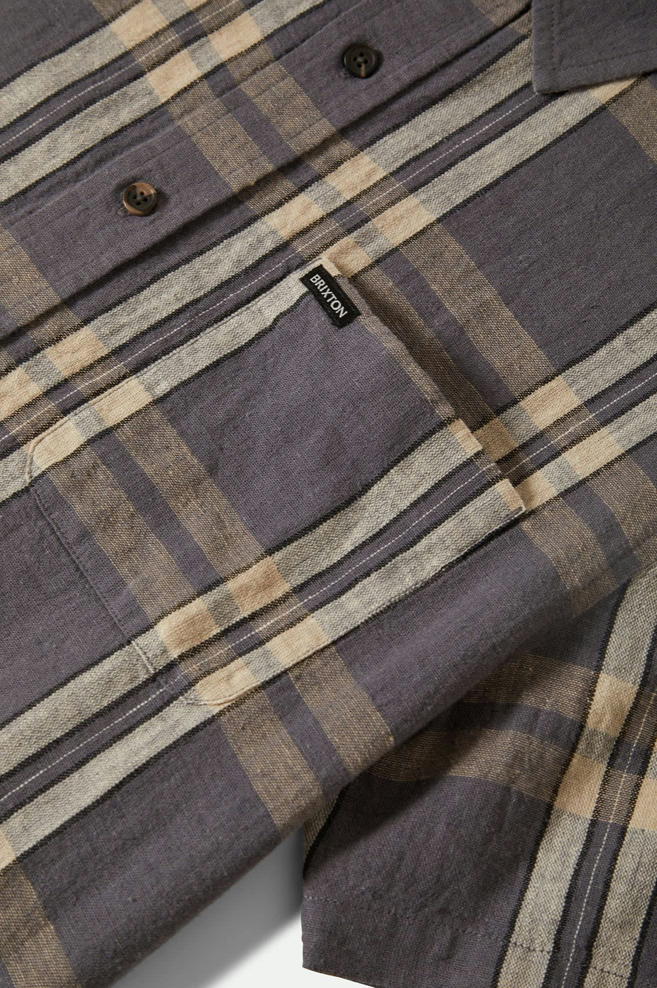 Men's Charter Linen Blend S/S Shirt in the color Charcoal/Beige Plaid - Additional Laydown image