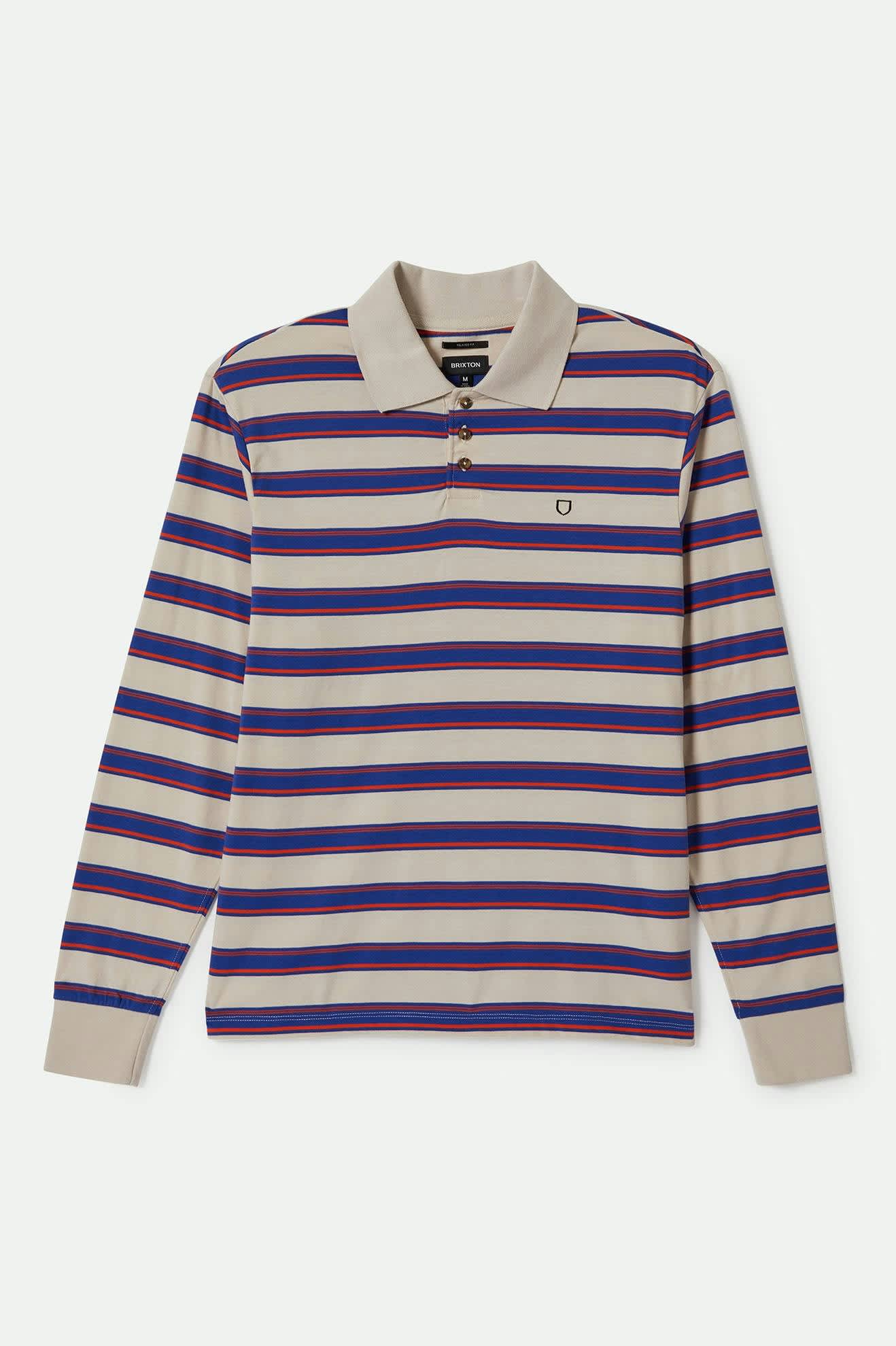Men's Vintage Stripe L/S Polo in the color Electric Blue/Flame/Whitecap - Front Product View