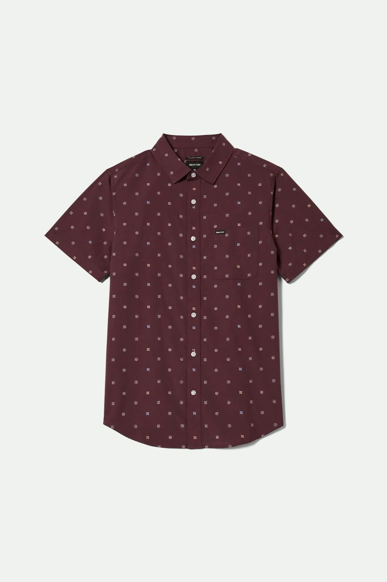 Men's Charter Print S/S Shirt in the color Port/Micro Geo - Front Product View