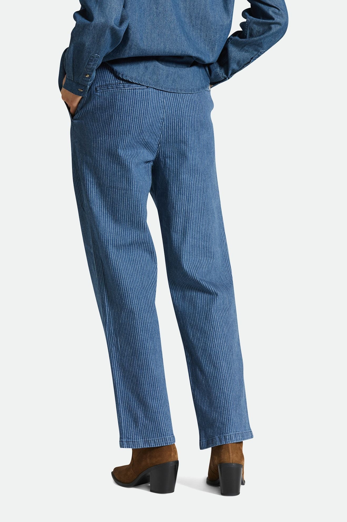 Women's Fit, Back View | Victory Pant - Pinstripe Denim