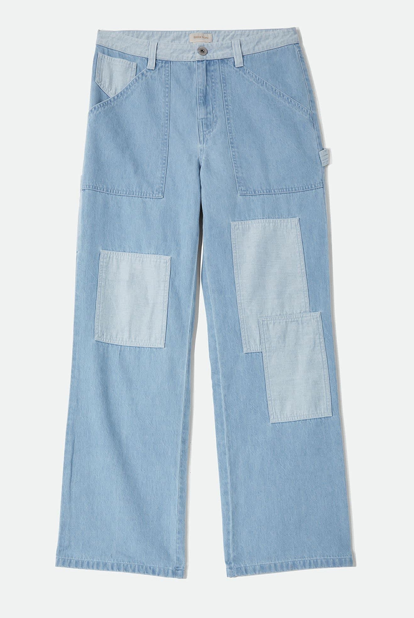Women's Essex Patchwork Painter Pant in the color Denim Patchwork - Front Product Laydown Image