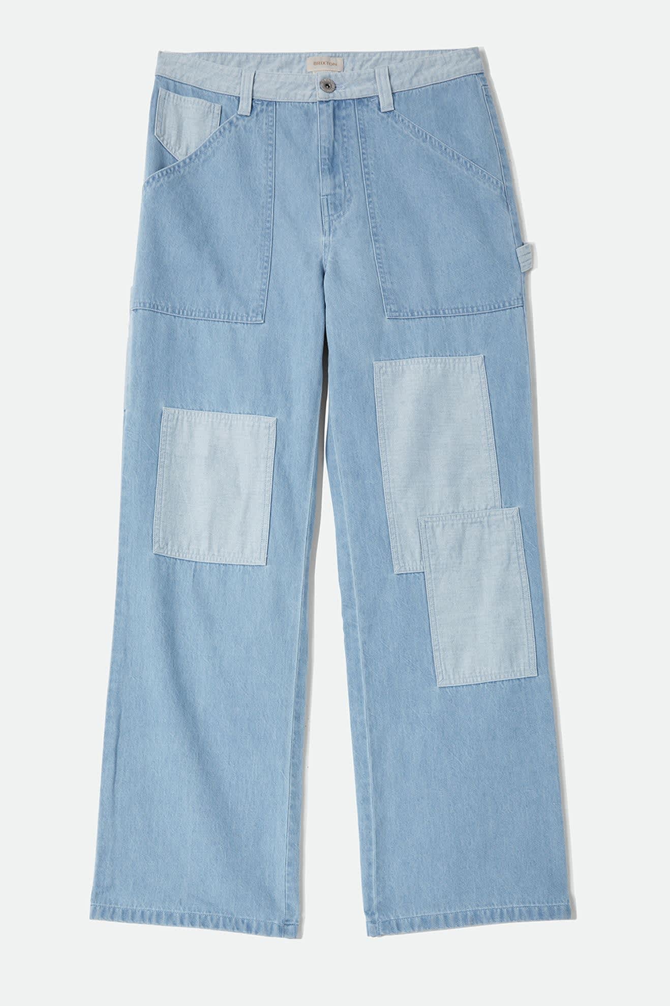 Women's Essex Patchwork Painter Pant in the color Denim Patchwork - Front Product Laydown Image