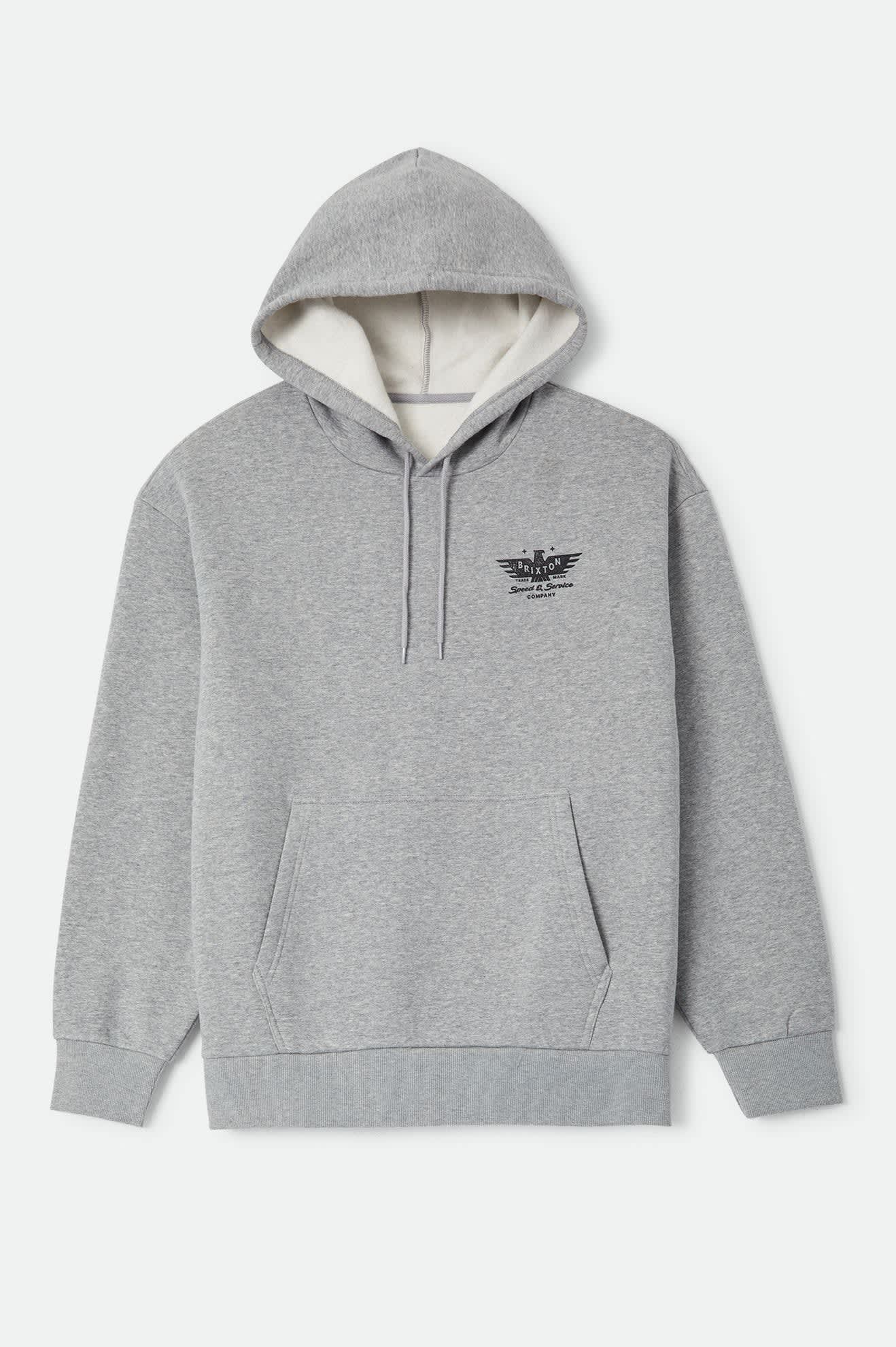 Men's Ewing Hood in the color Heather Grey - Front Product Laydown Image