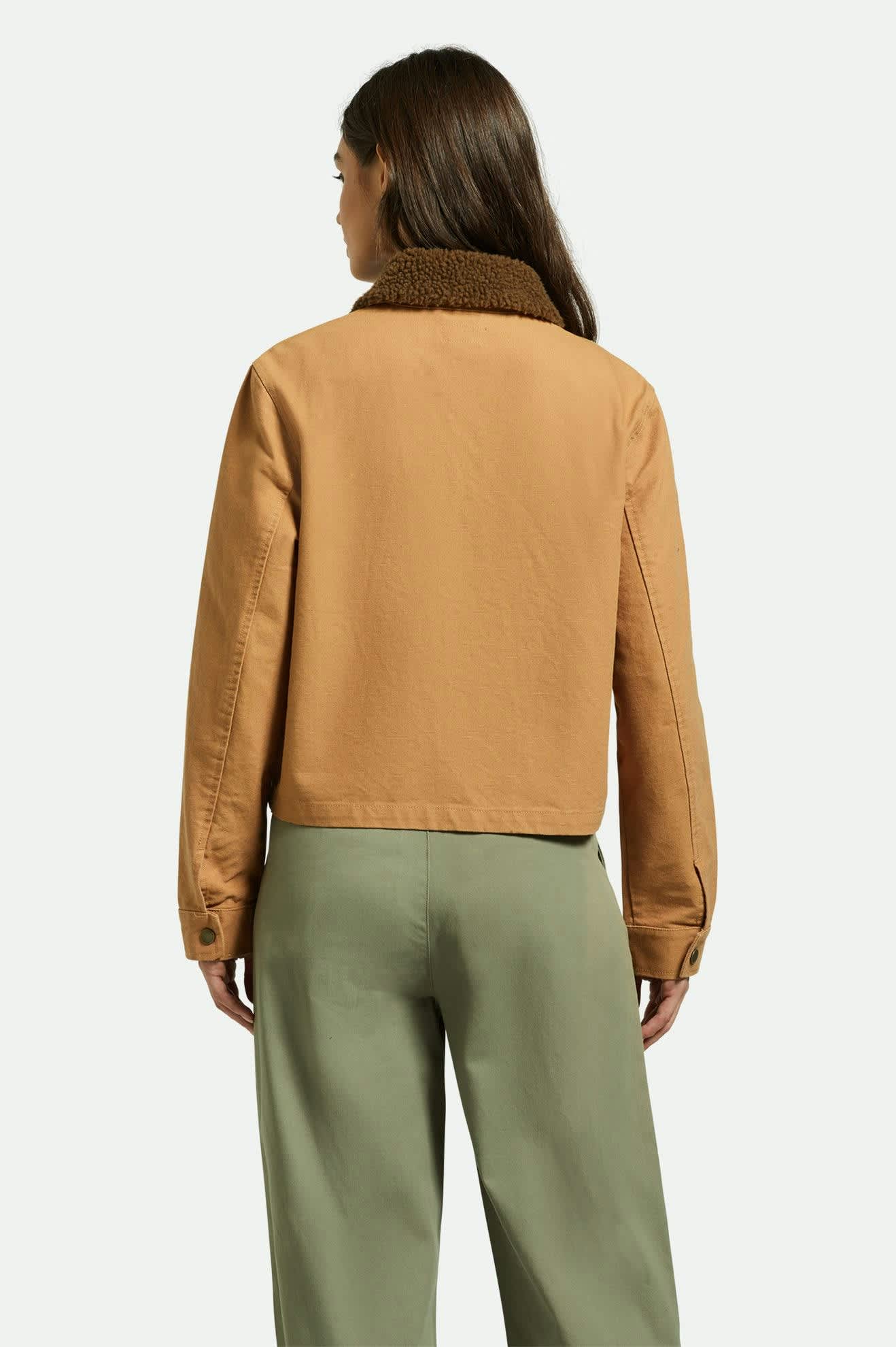 Women's Mechanics Women's Garage Sherpa Zip Jacket in the color Tobacco Brown - Women's Back View