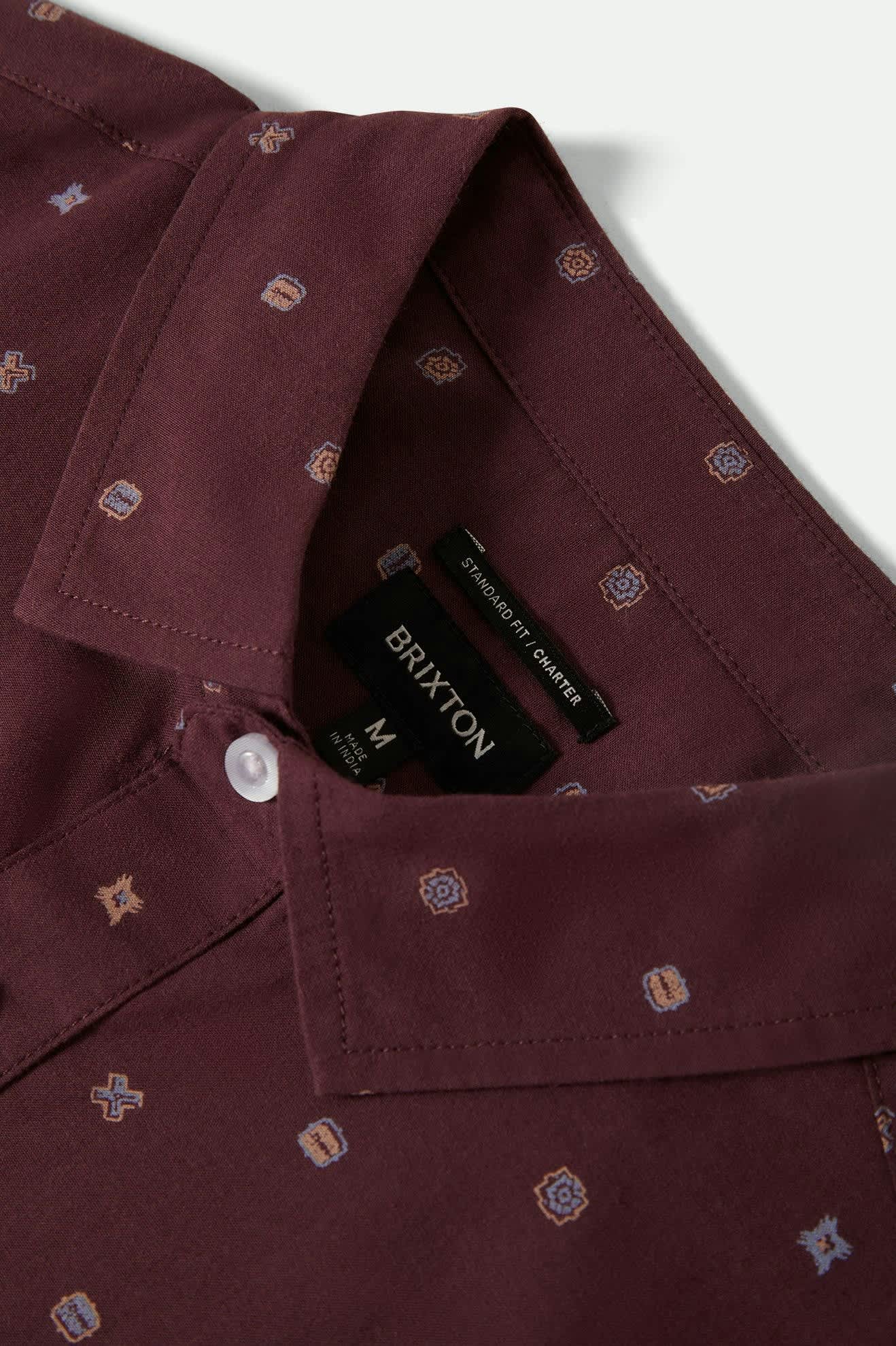 Men's Charter Print S/S Shirt in the color Port/Micro Geo - Additional Laydown image