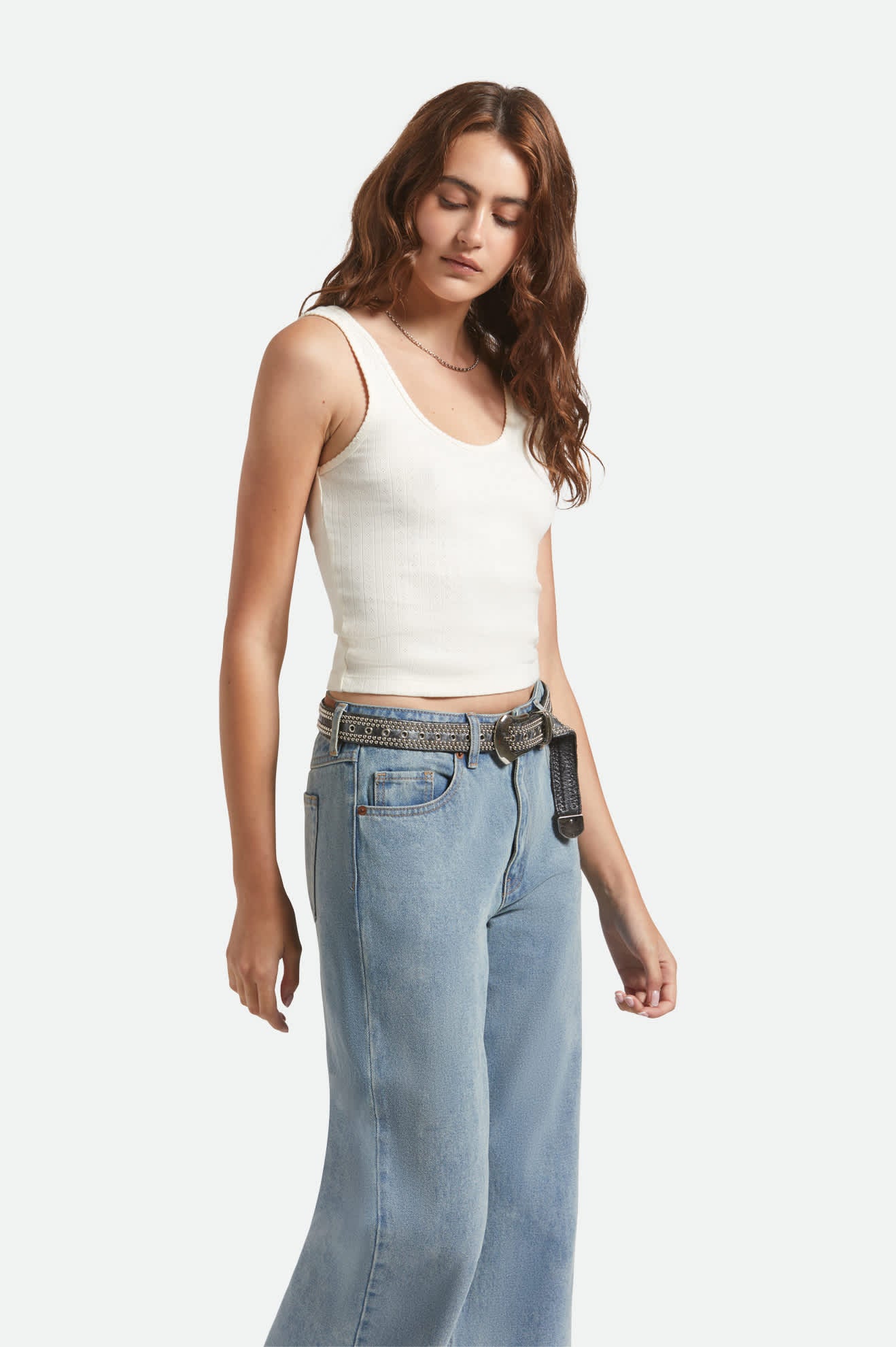 Women's Pointelle Slim Fit Tank in the color Off White - Women's Side View