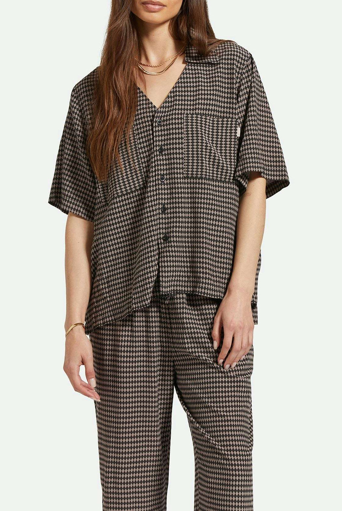 Women's Front Fit | Hudson Lounge S/S Woven Shirt - Washed Black/Cinder Grey Diamond Check