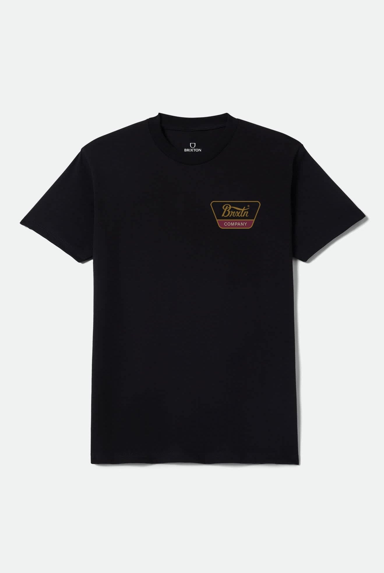 Men's Linwood Standard T-Shirt in the color Black/Metal Bronze/Red Mahogany - Front Product Laydown Image