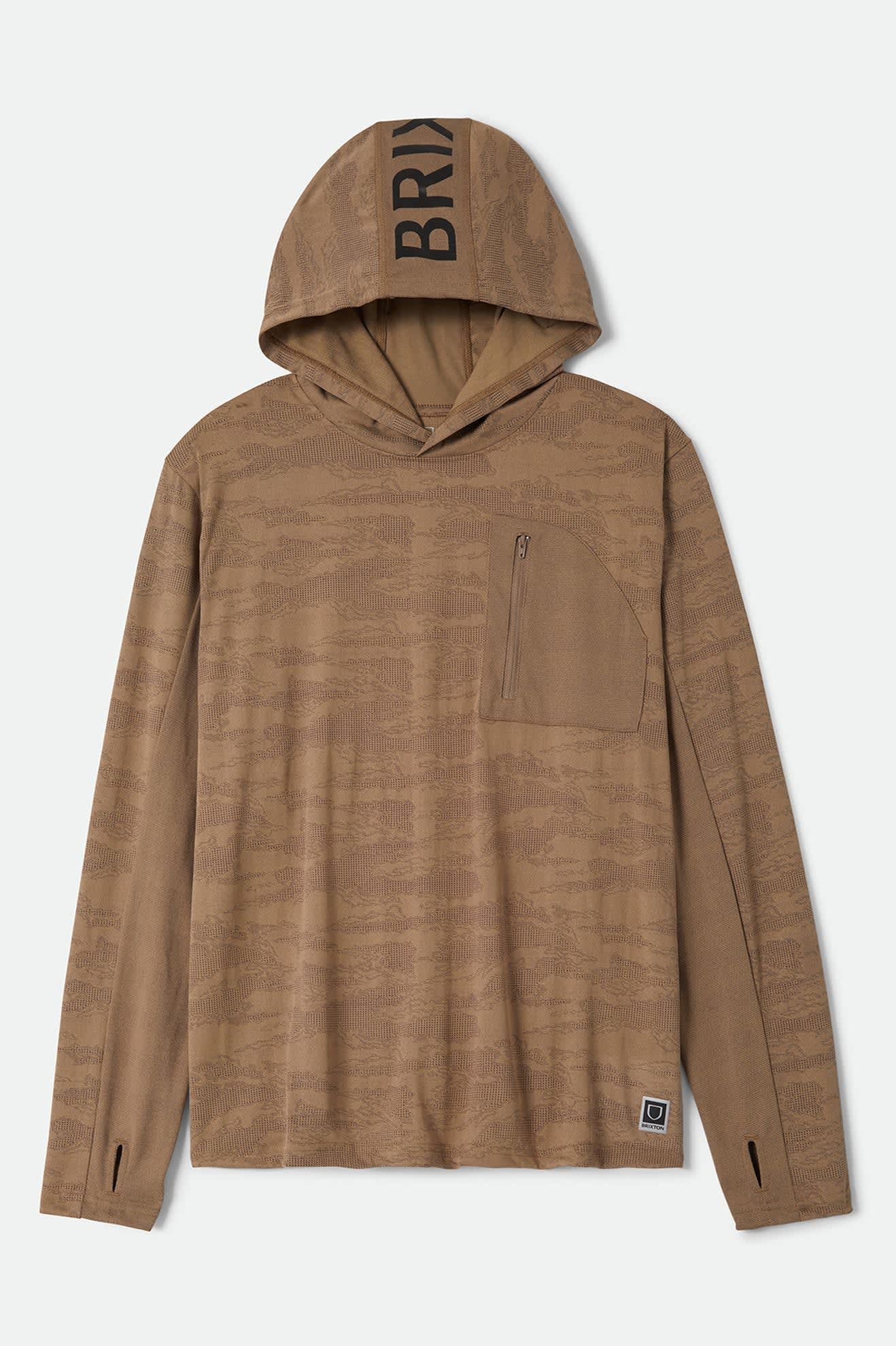 Men's Journey Long Sleeve Sun Hoodie in the color Desert Tiger Camo - Front Product Laydown Image