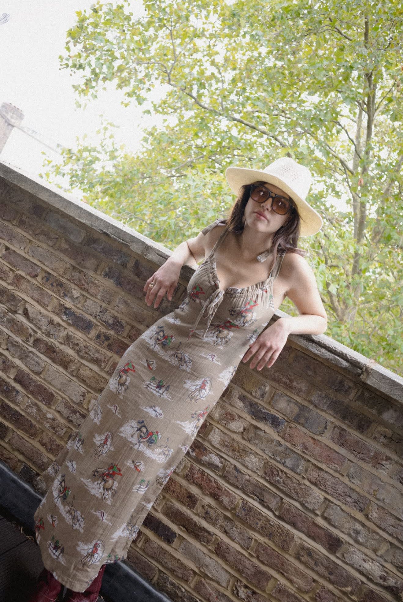 Women's The Tie Dress in the color Mid Century Cowboy Print - Women's Lifestyle 1
