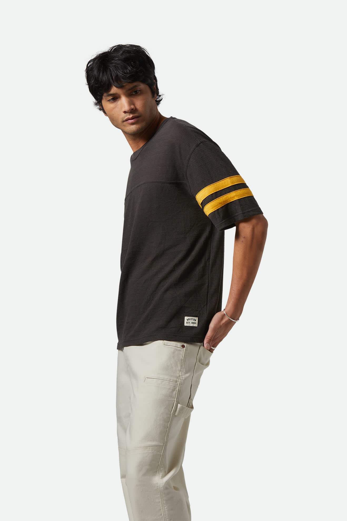 Men's Vintage Football Mesh Jersey T-Shirt in the color Washed Black/Ray Flower - Men's Side View