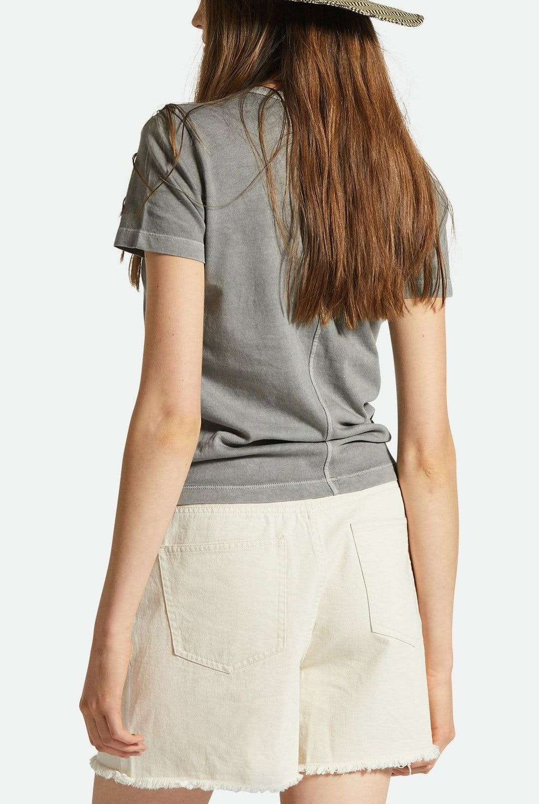 Women's Back Fit Image | Carefree Organic Garment Dye Slim Crew T-Shirt - Washed Black
