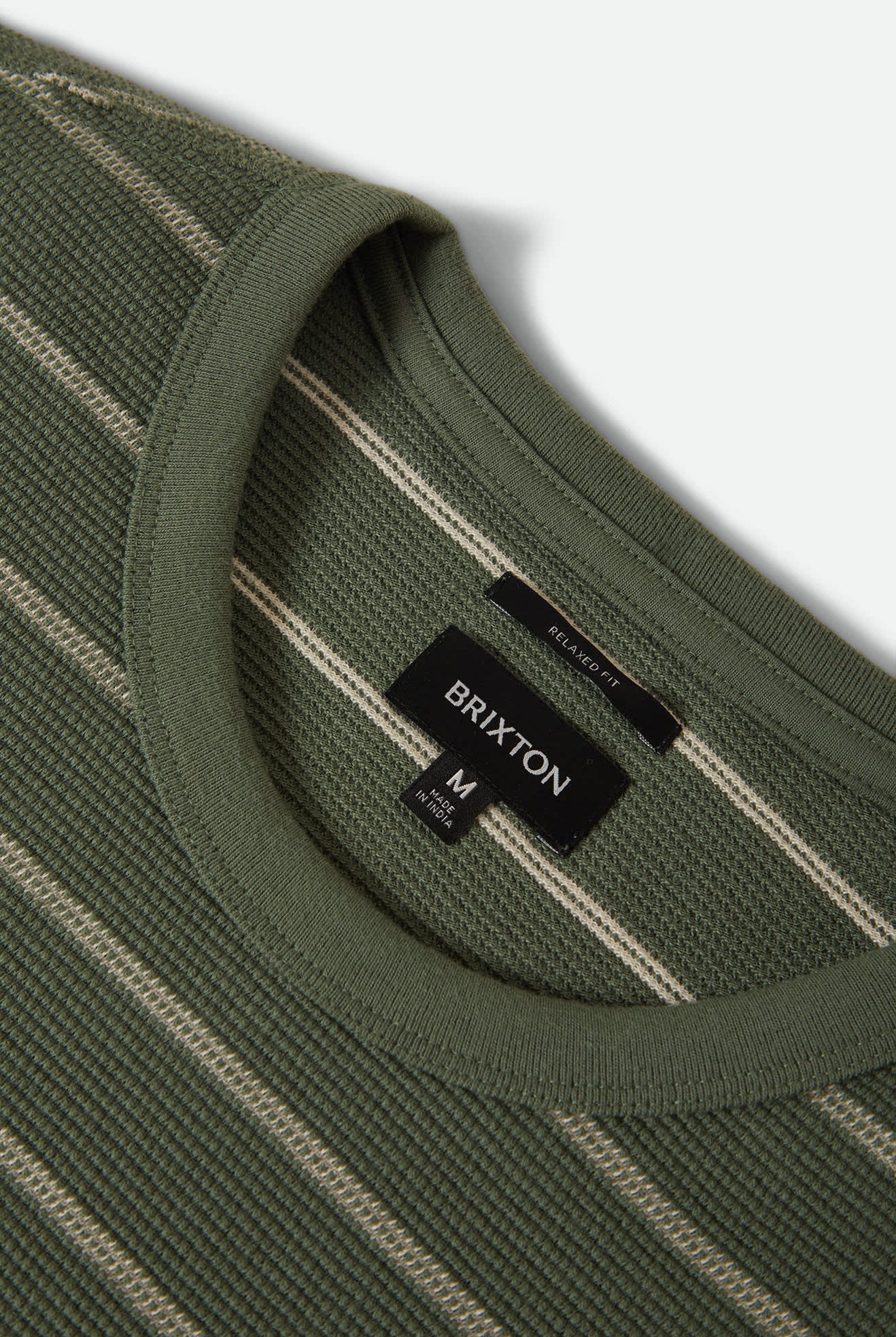 Men's Parsons Stripped Pique Boxy T-Shirt in the color Dark Olive/Whitecap - Additional Laydown image