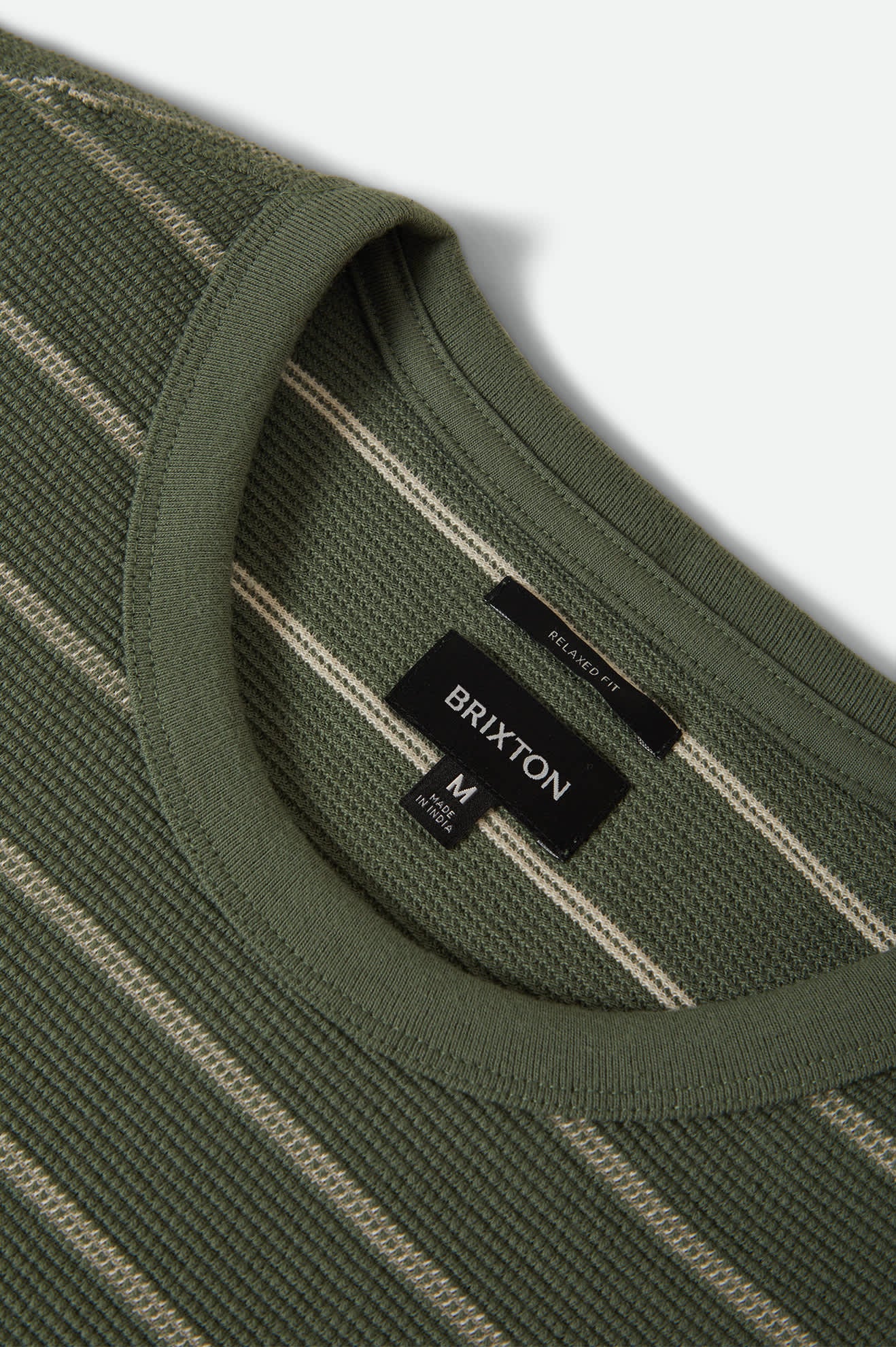 Men's Parsons Stripped Pique Boxy T-Shirt in the color Dark Olive/Whitecap - Additional Laydown image